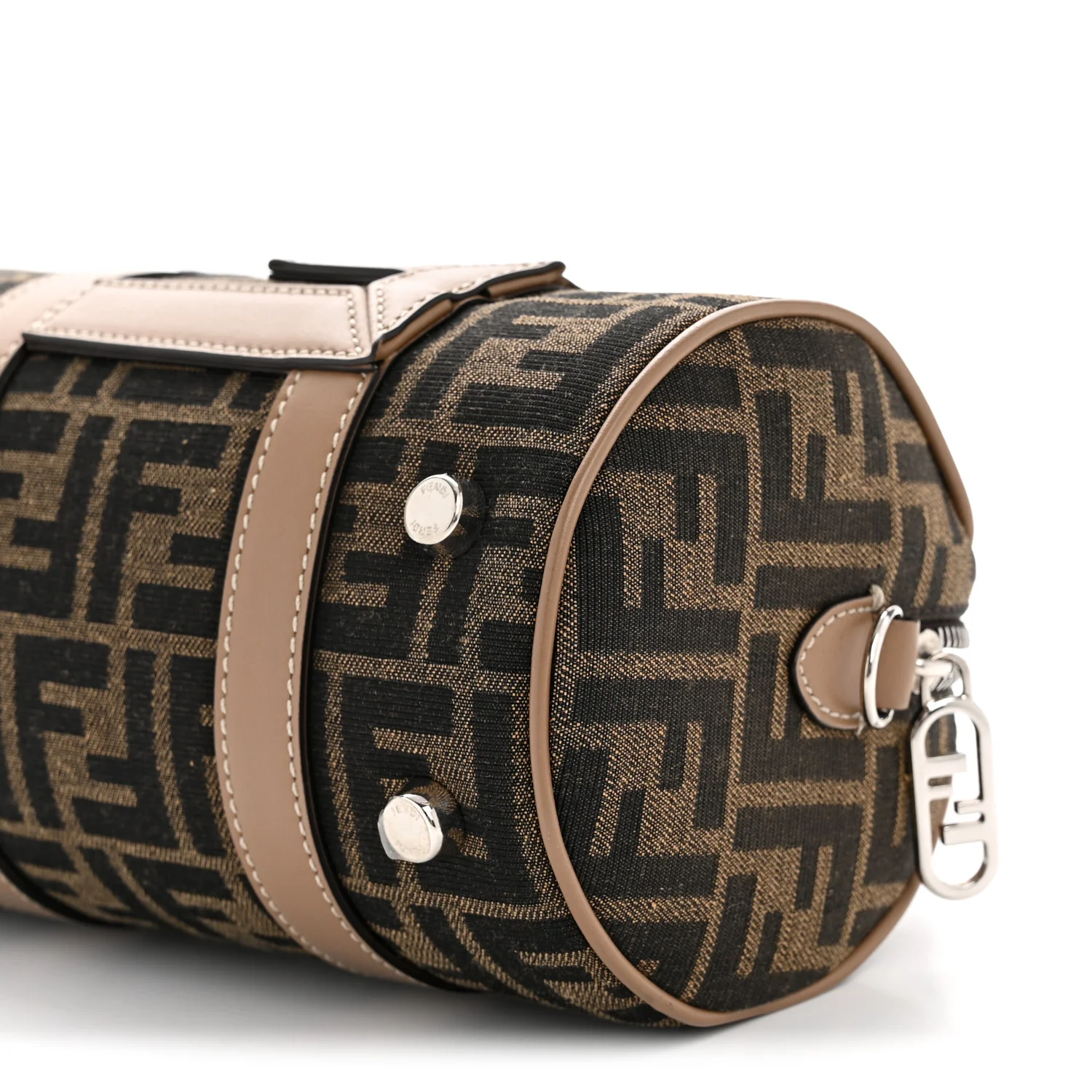 Recycled Fabric Jacquard Vitello Grace FF 1974 Mini O'Lock Bowling Bag Tobacco Moro Sand - Image 10