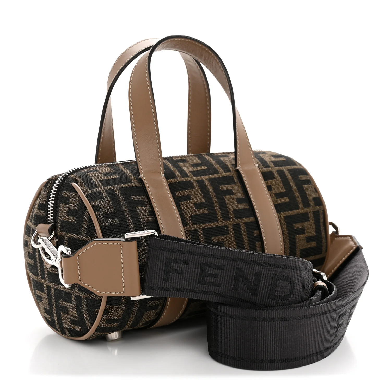 Recycled Fabric Jacquard Vitello Grace FF 1974 Mini O'Lock Bowling Bag Tobacco Moro Sand - Image 3