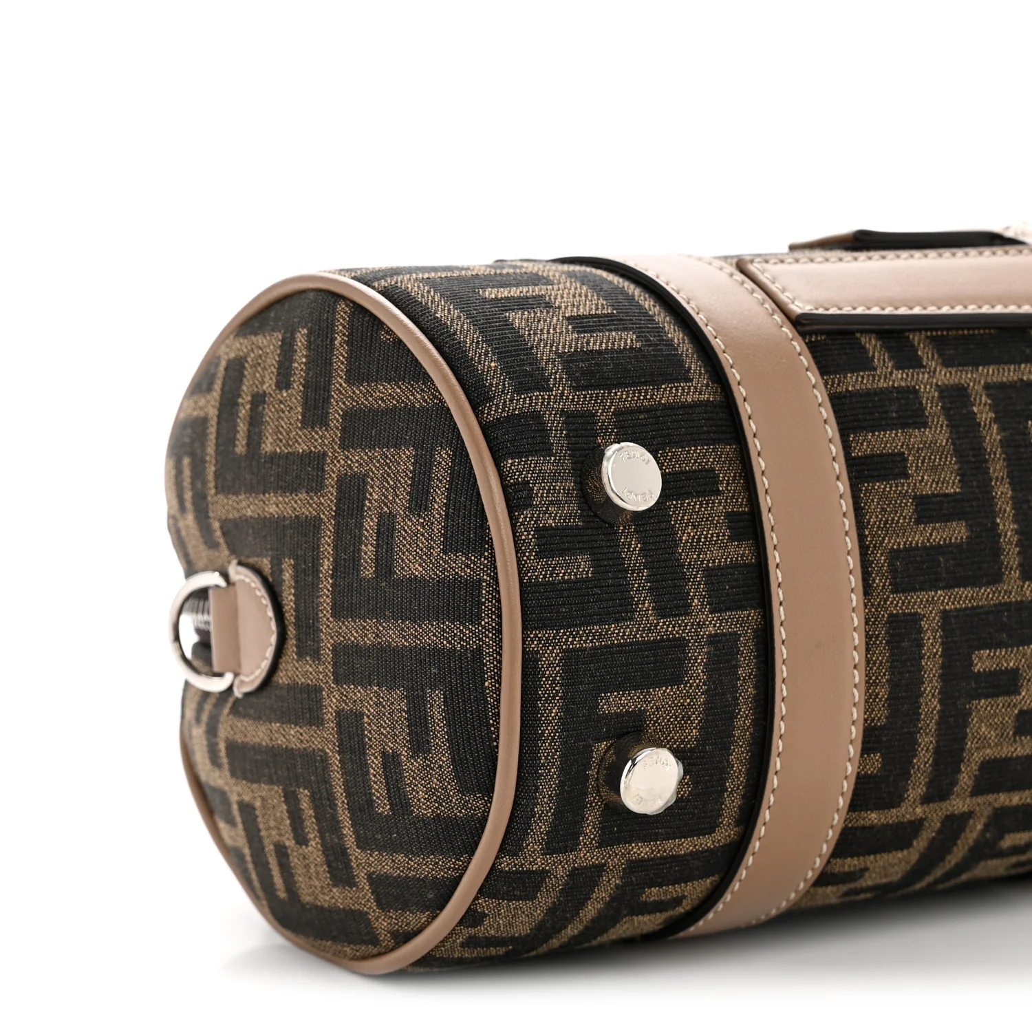 Recycled Fabric Jacquard Vitello Grace FF 1974 Mini O'Lock Bowling Bag Tobacco Moro Sand - Image 9