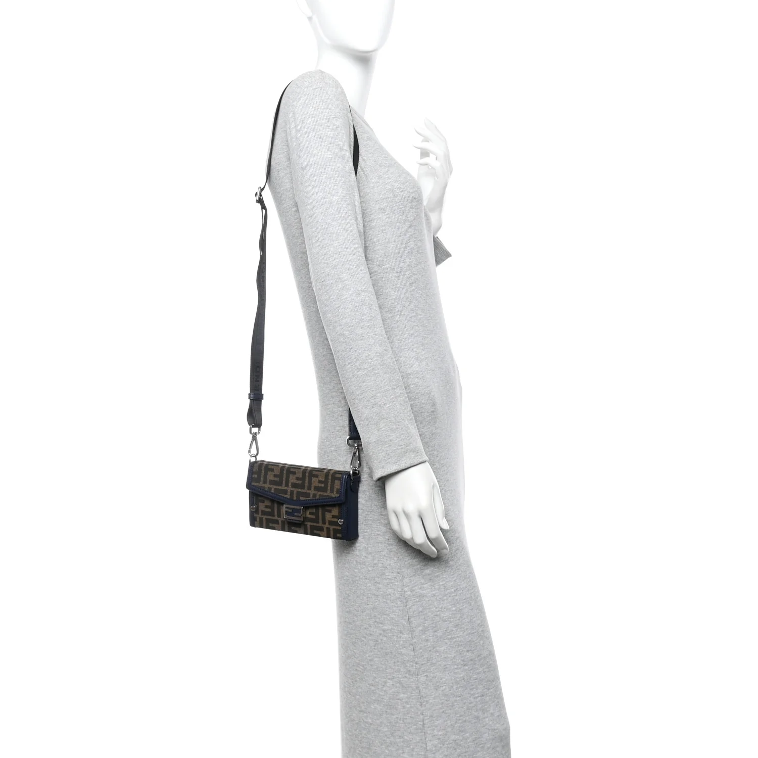 Recycled Fabric Jacquard Vitello King FF 1974 Baguette Soft Trunk Phone Pouch Tobacco Moro Notte - Image 2