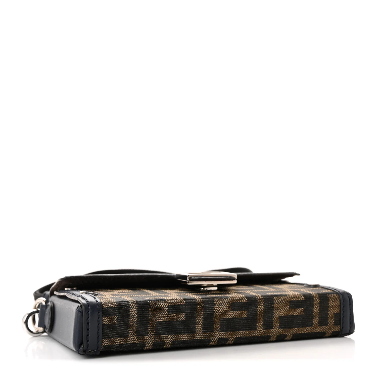 Recycled Fabric Jacquard Vitello King FF 1974 Baguette Soft Trunk Phone Pouch Tobacco Moro Notte - Image 4