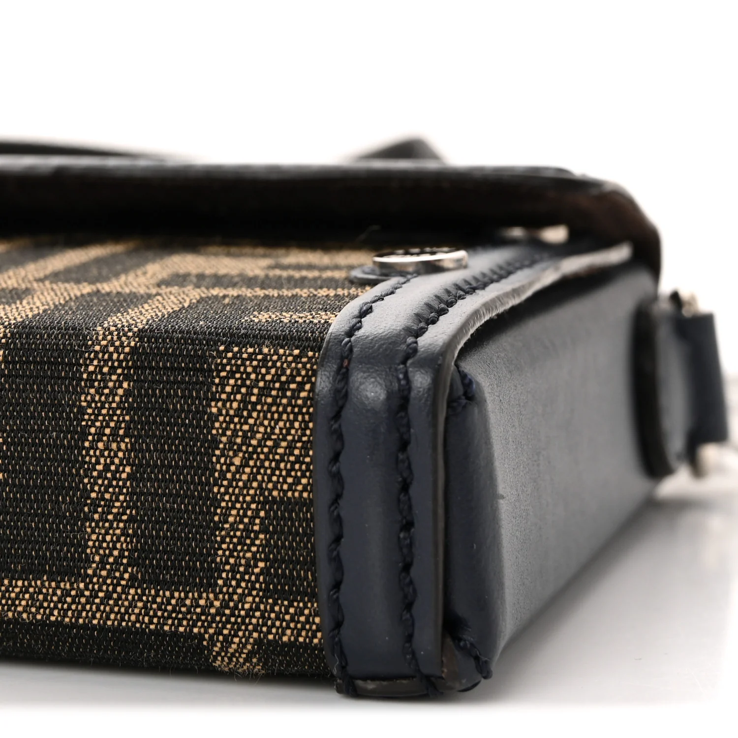 Recycled Fabric Jacquard Vitello King FF 1974 Baguette Soft Trunk Phone Pouch Tobacco Moro Notte - Image 9
