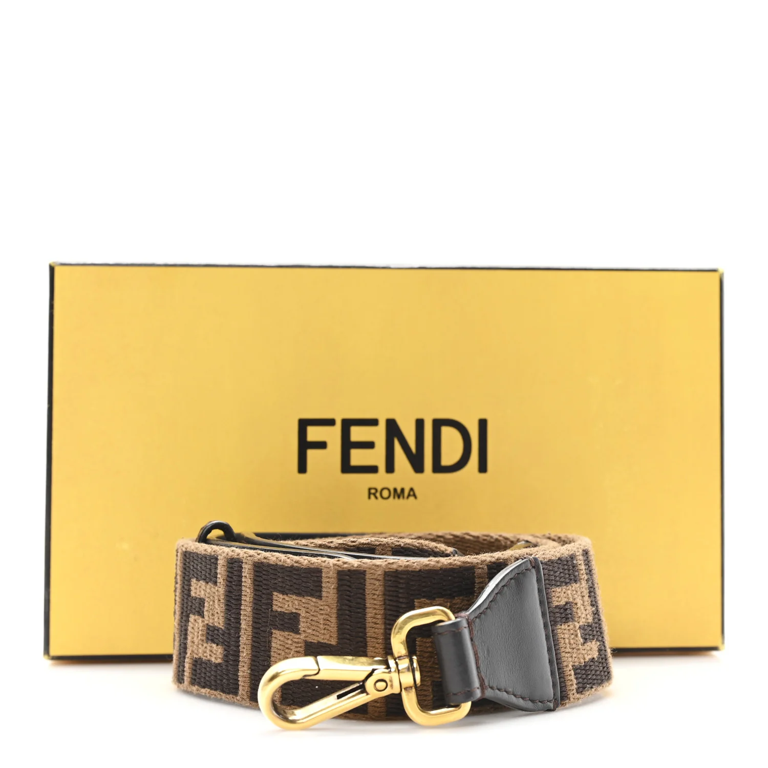 Ribbon Vitello Century FF 1974 Flat Studded Strap You Fango Marrone Ebano - Image 4