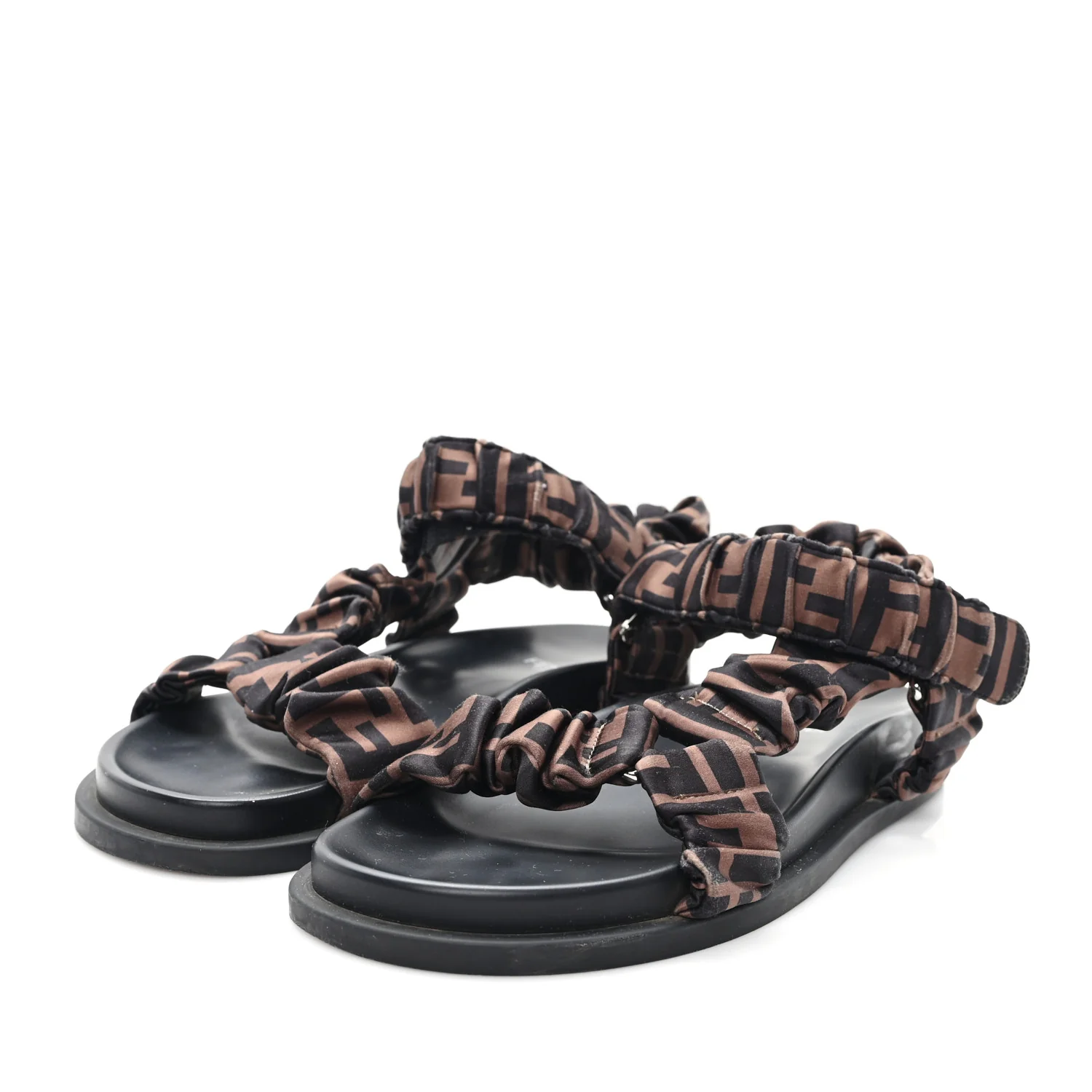 Satin FF Ruched Sandals 37 Tobacco Black - Image 4