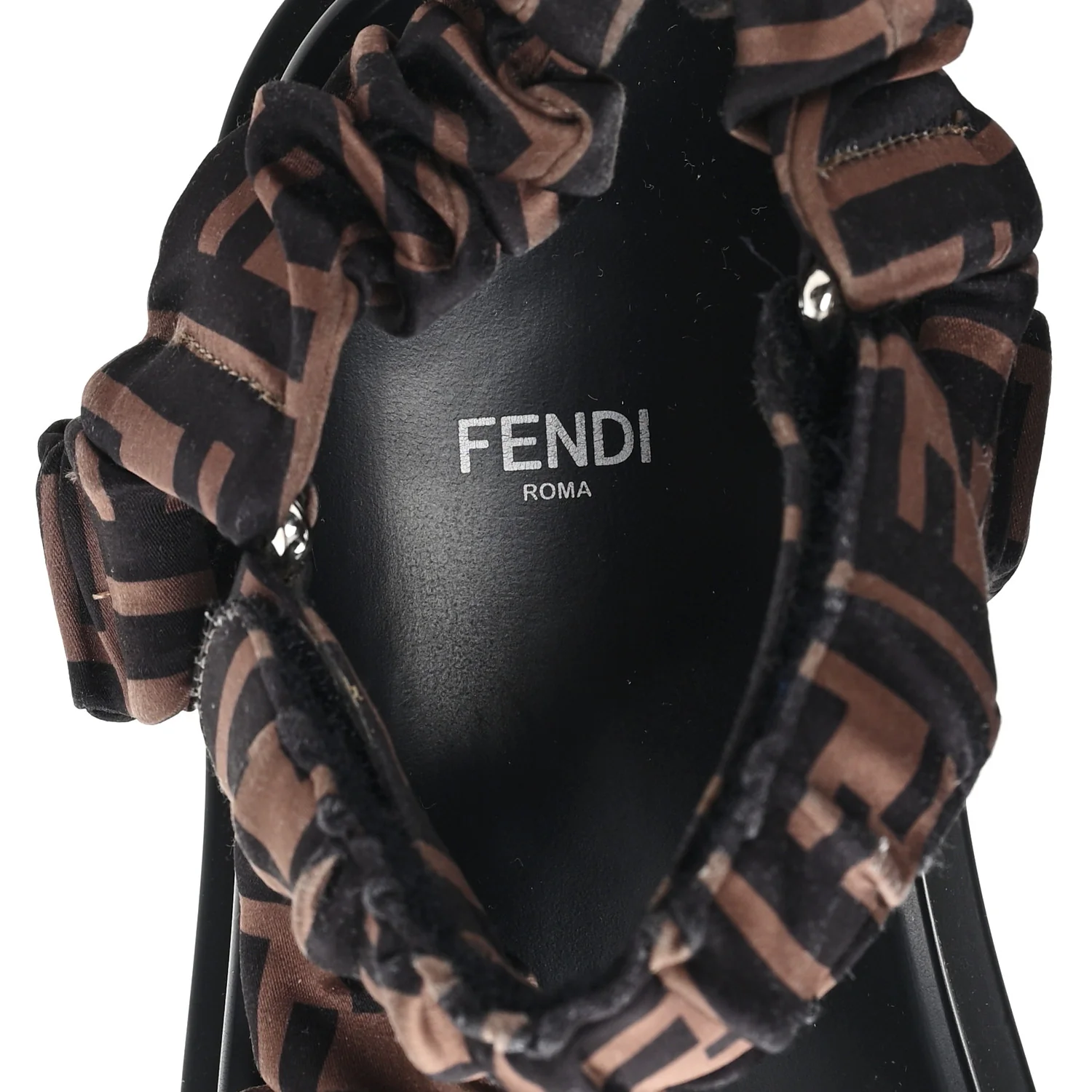 Satin FF Ruched Sandals 37 Tobacco Black - Image 8