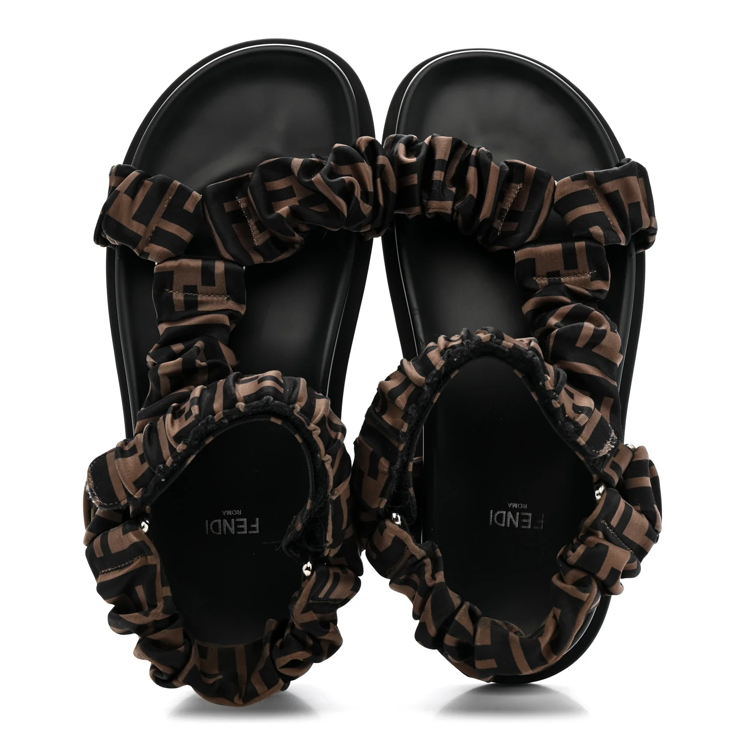 Satin FF Ruched Sandals 38 Tobacco Black - Image 2