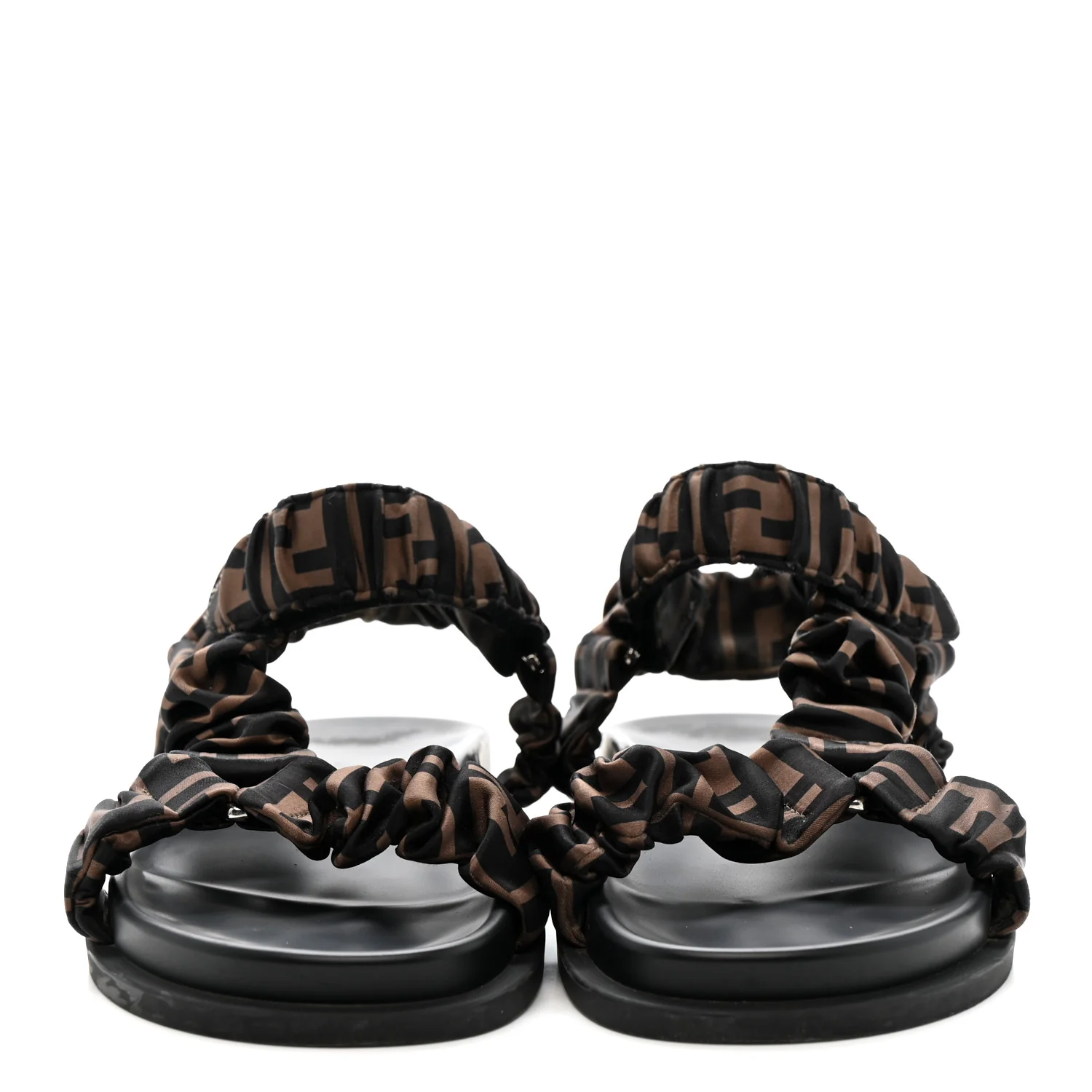 Satin FF Ruched Sandals 38 Tobacco Black - Image 3