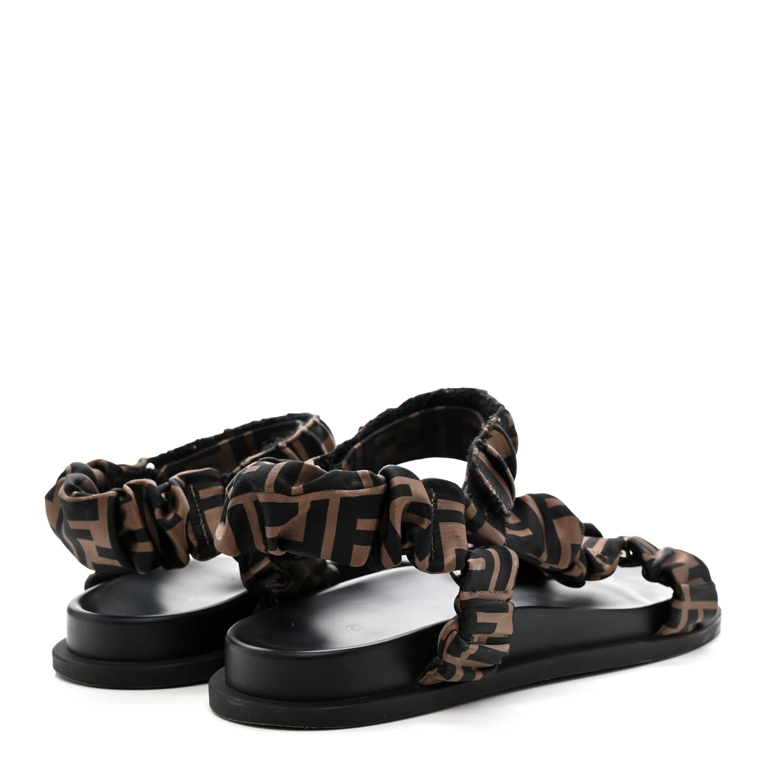 Satin FF Ruched Sandals 38 Tobacco Black - Image 5