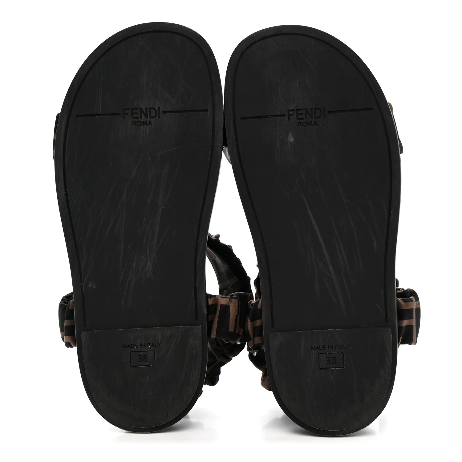 Satin FF Ruched Sandals 38 Tobacco Black - Image 6
