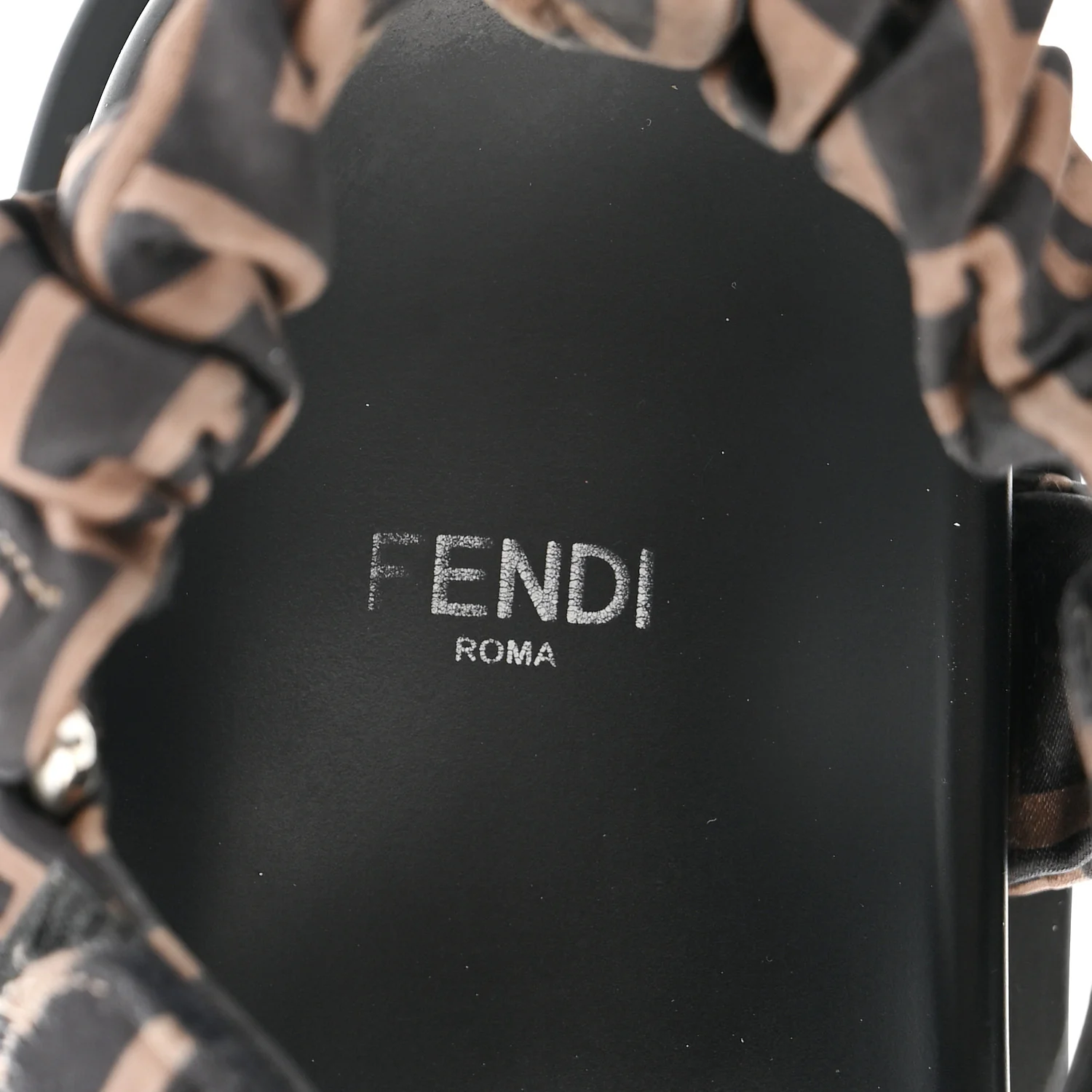Satin FF Ruched Sandals 38 Tobacco Black - Image 9