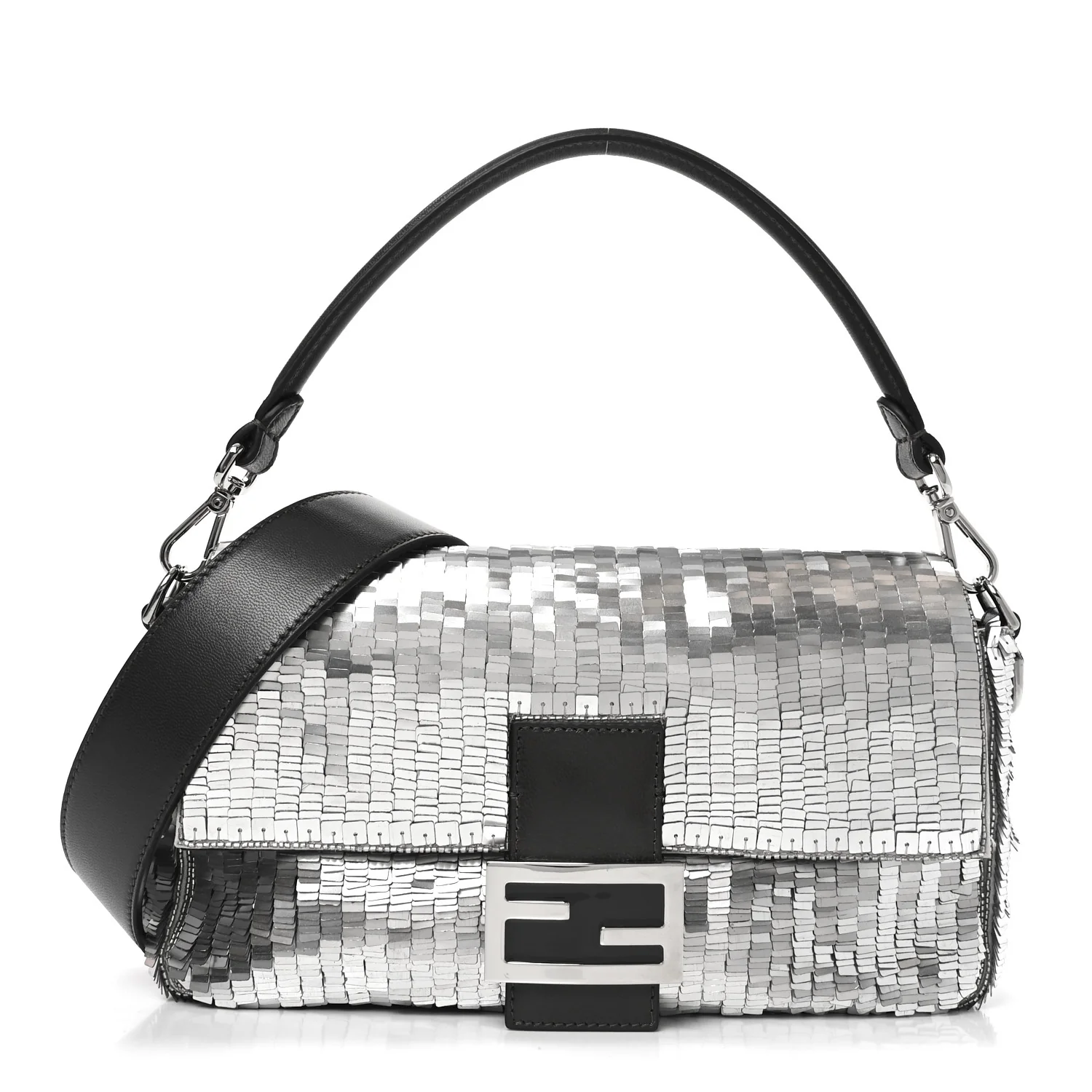 Sequin Paillettes Capretto Lucido Baguette Argento Moro