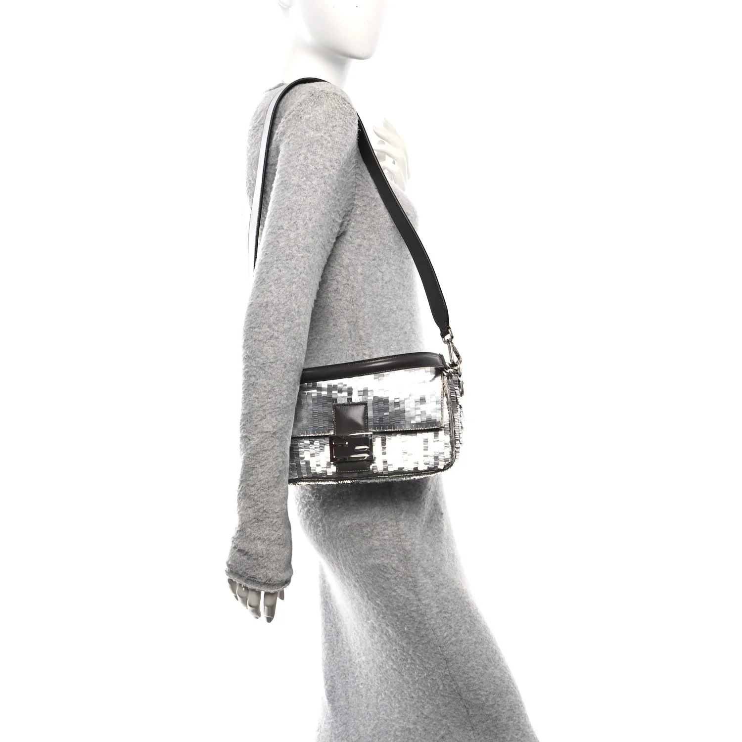 Sequin Paillettes Capretto Lucido Baguette Argento Moro - Image 2
