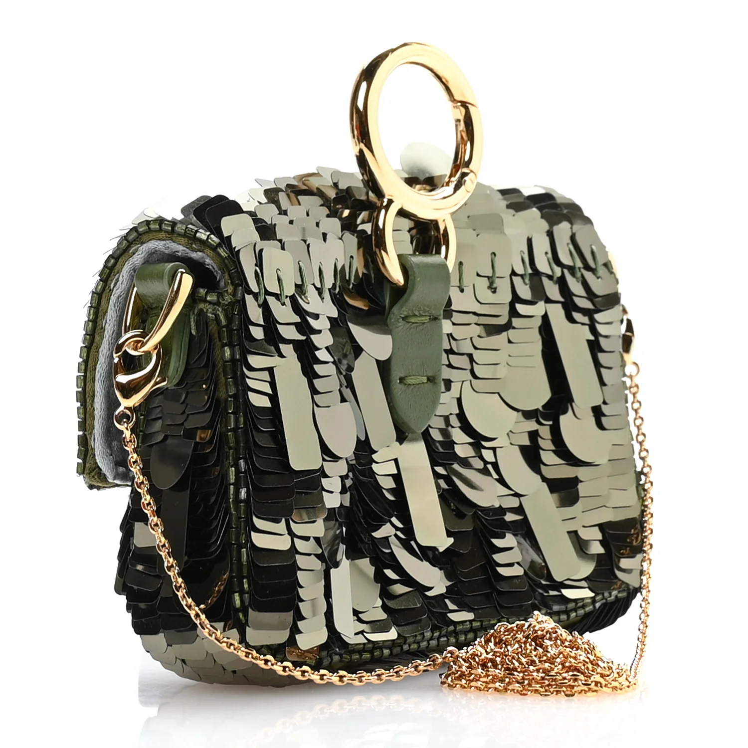 Sequin Paillettes Shiny Nappa Sex and the City Nano Maxi Buckle Baguette Charm  Avocado - Image 3