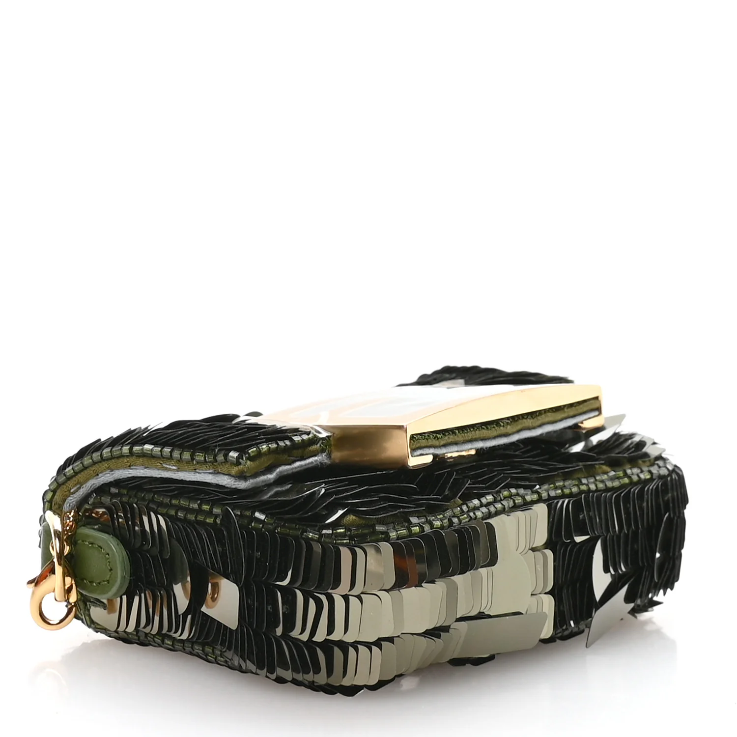 Sequin Paillettes Shiny Nappa Sex and the City Nano Maxi Buckle Baguette Charm  Avocado - Image 4