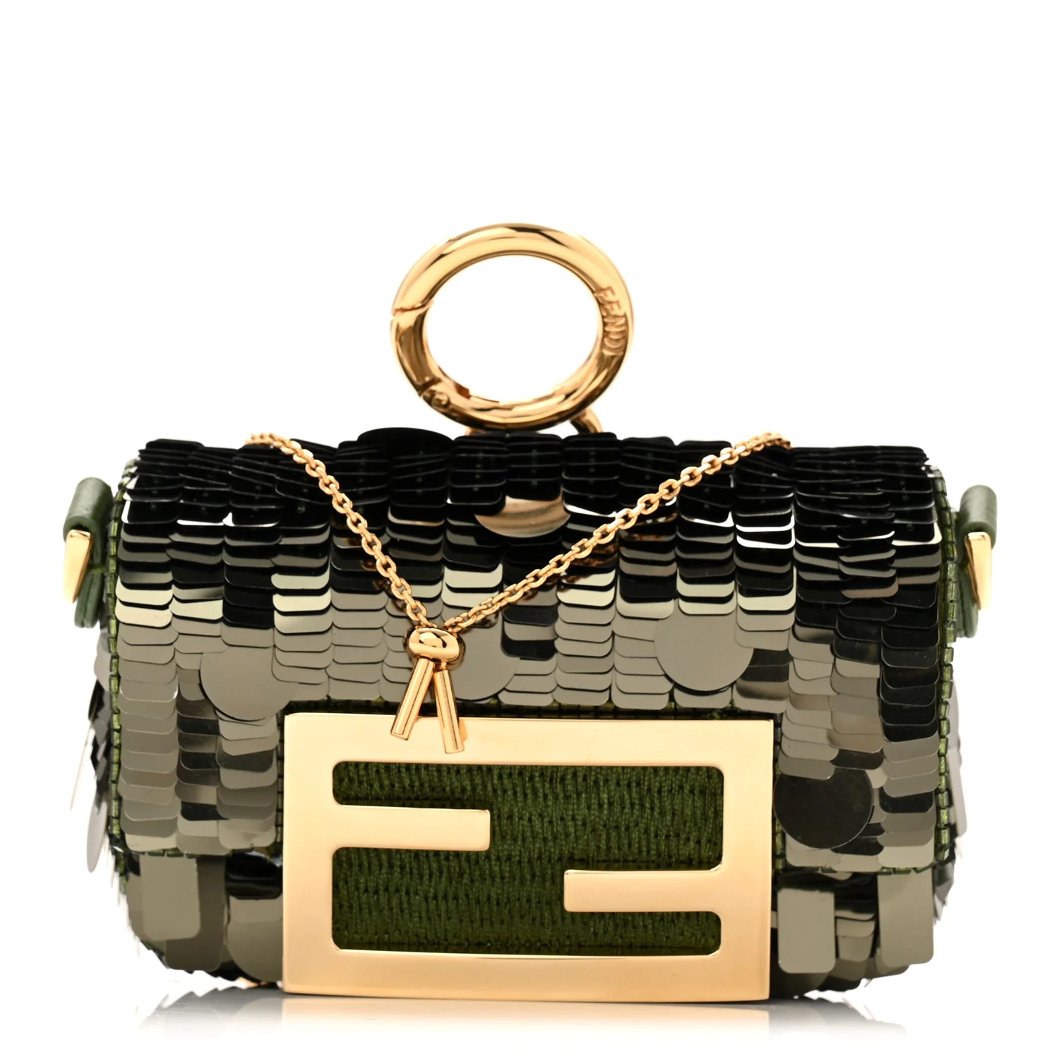 Sequin Paillettes Shiny Nappa Sex and the City Nano Maxi Buckle Baguette Charm Avocado