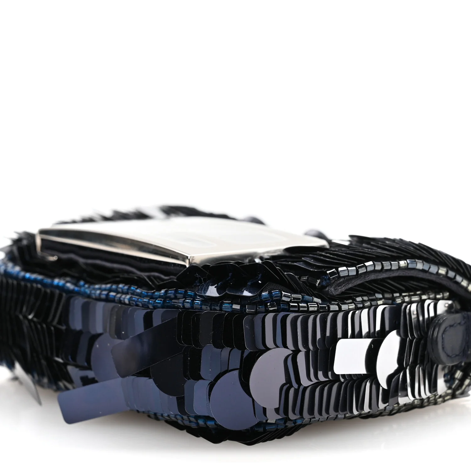 Sequin Paillettes Shiny Nappa Sex and the City Nano Maxi Buckle Baguette Charm Dark Blue - Image 10