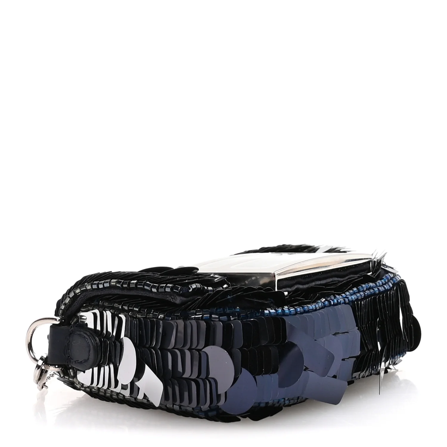 Sequin Paillettes Shiny Nappa Sex and the City Nano Maxi Buckle Baguette Charm Dark Blue - Image 4