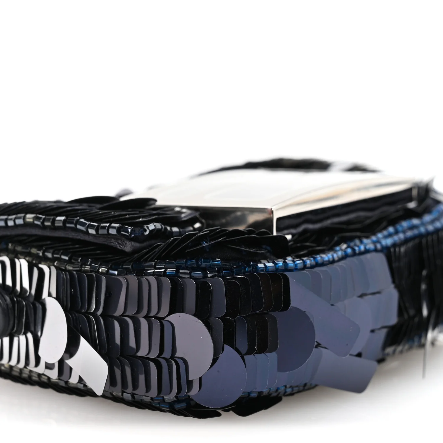 Sequin Paillettes Shiny Nappa Sex and the City Nano Maxi Buckle Baguette Charm Dark Blue - Image 9