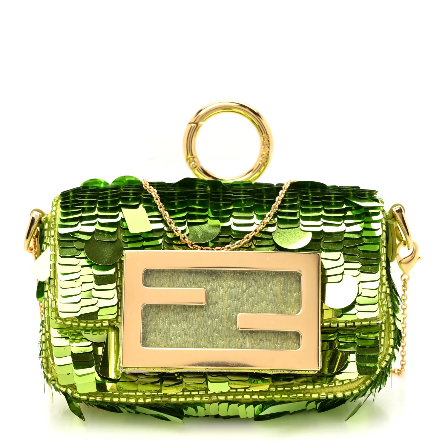 Sequin Paillettes Shiny Nappa Sex and the City Nano Maxi Buckle Baguette Charm Wasabi