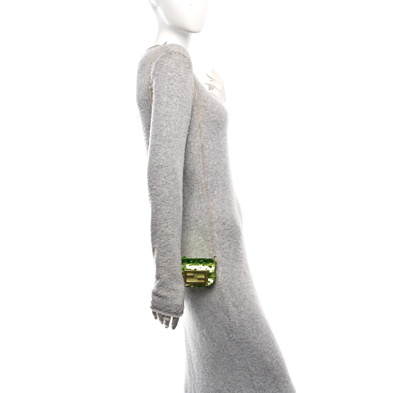Sequin Paillettes Shiny Nappa Sex and the City Nano Maxi Buckle Baguette Charm Wasabi - Image 2