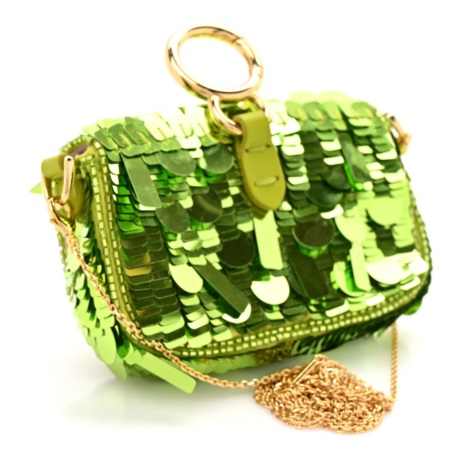 Sequin Paillettes Shiny Nappa Sex and the City Nano Maxi Buckle Baguette Charm Wasabi - Image 3