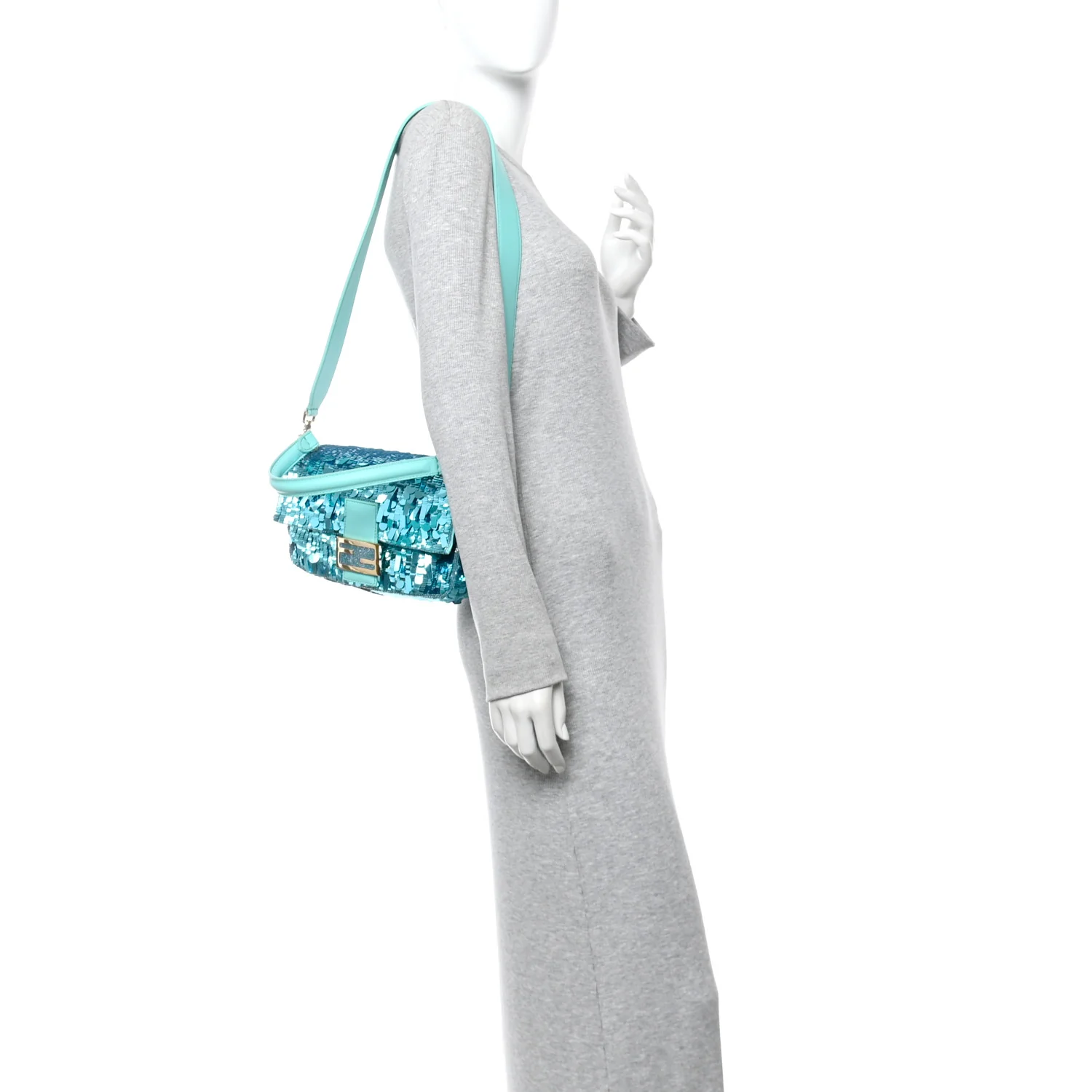 Sequin Paillettes Vitello Grace Sex and the City Baguette Spring Turquoise - Image 2