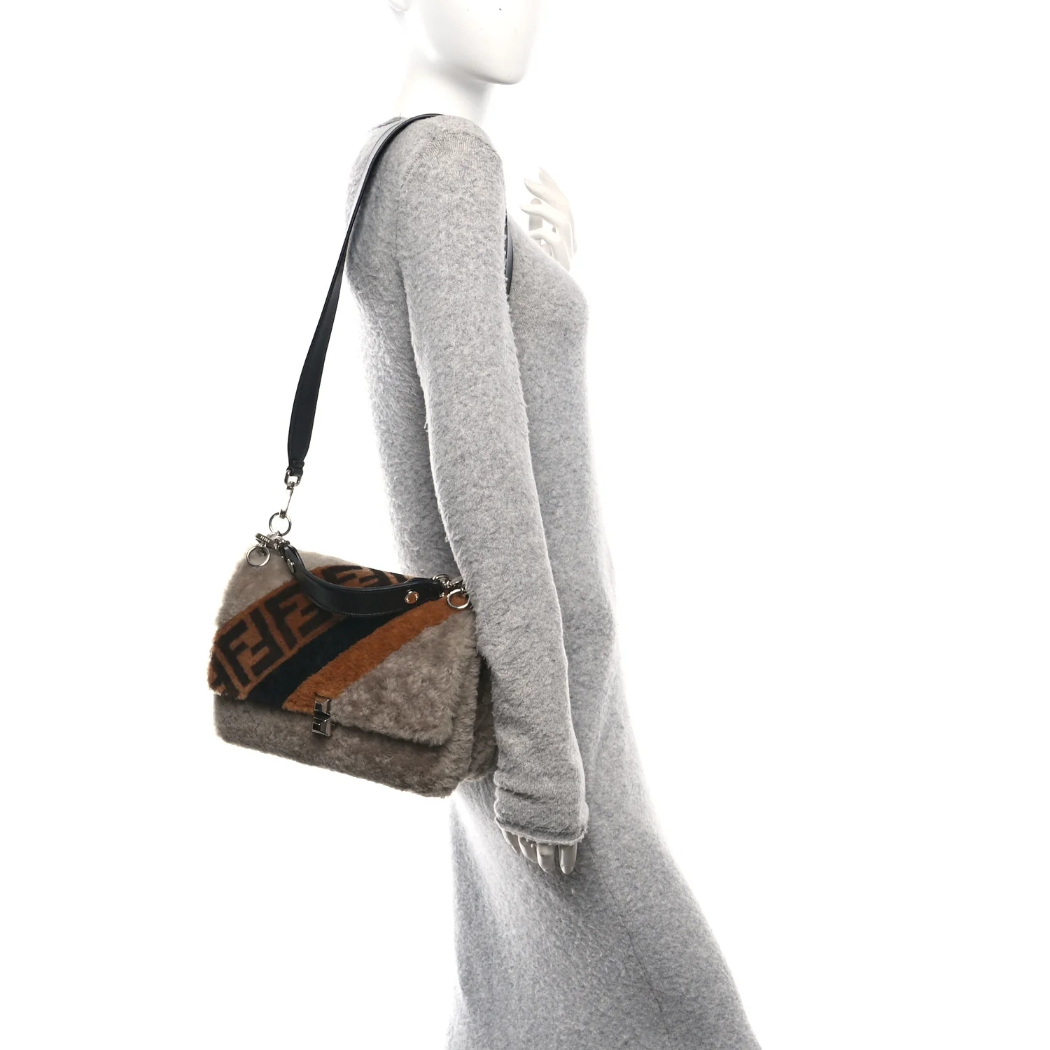 Shearling Calfskin Macro FF 1974 Diagonal Mania Kan I Shoulder Bag Multicolor - Image 2