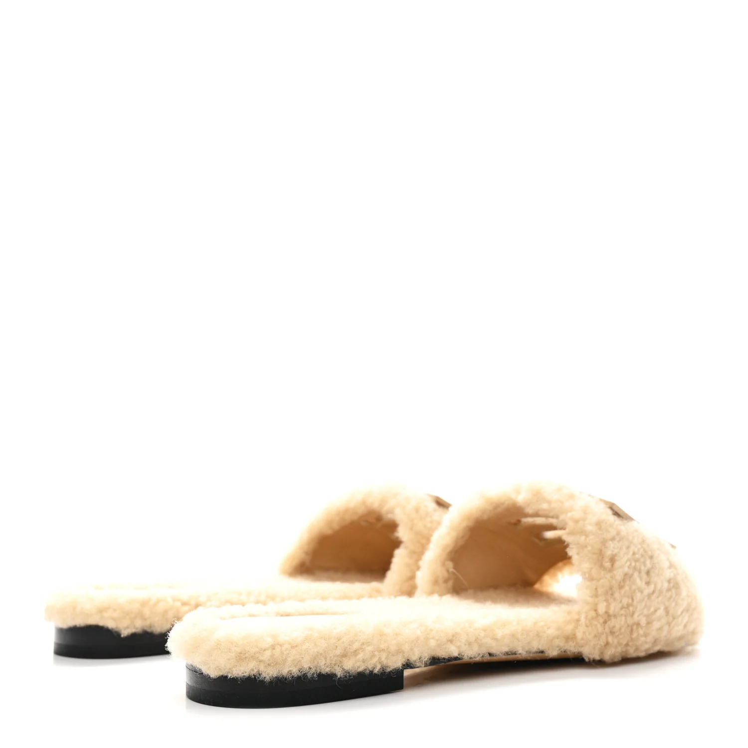 Shearling FF Baguette Slide Sandals 37 Beige Naturale - Image 5