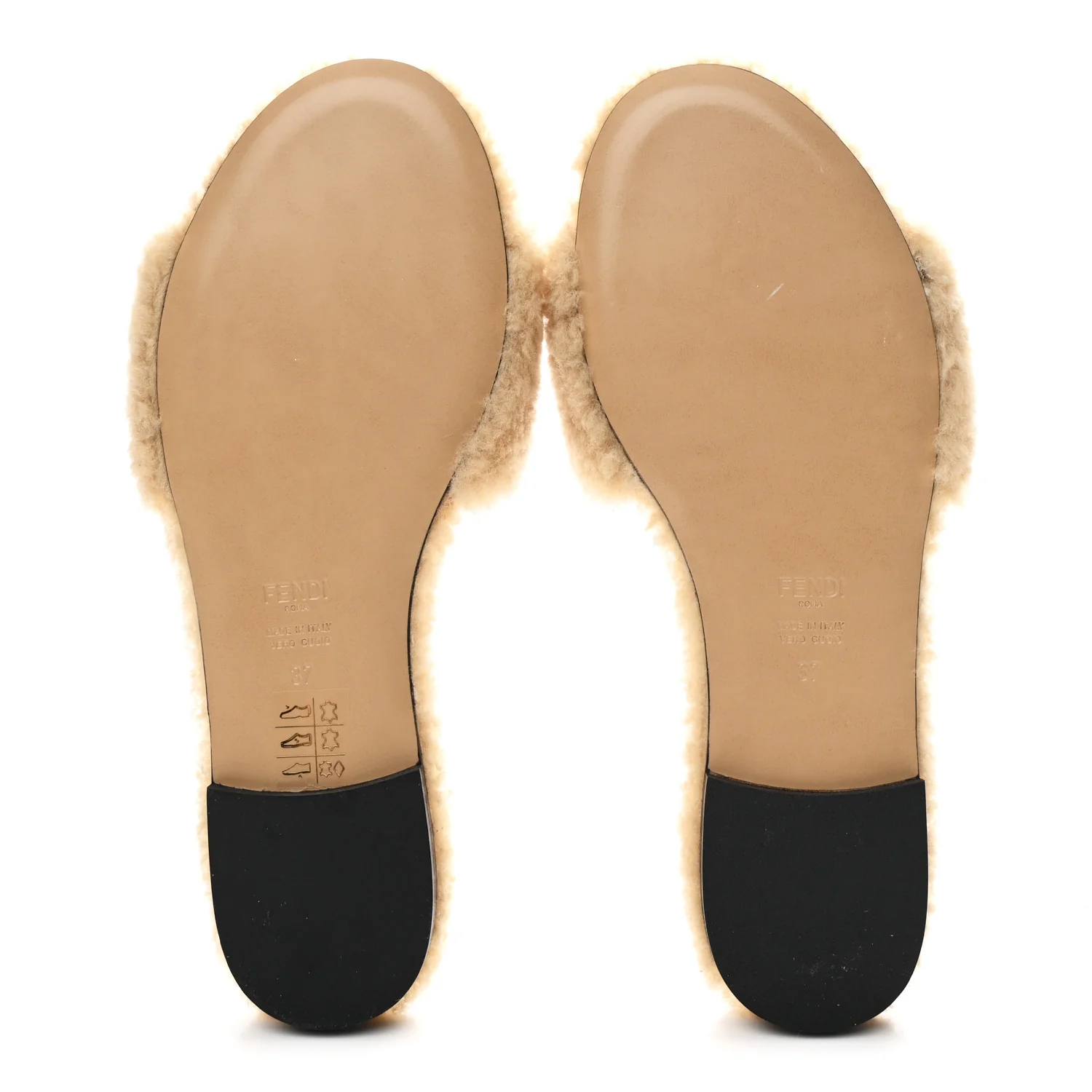 Shearling FF Baguette Slide Sandals 37 Beige Naturale - Image 6