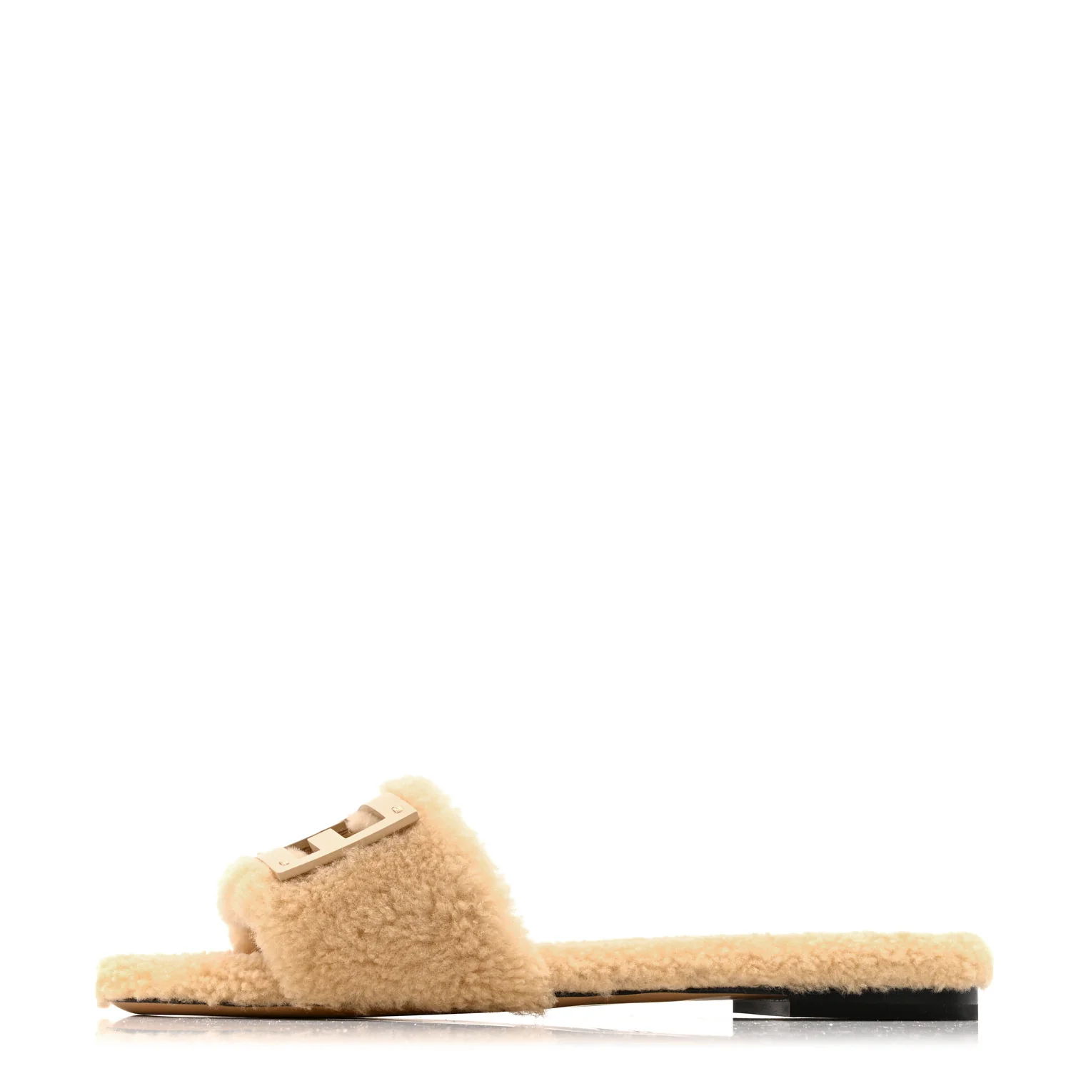 Shearling FF Baguette Slide Sandals 40 Beige Naturale