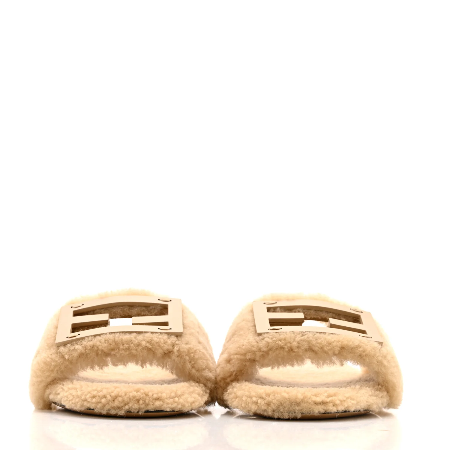 Shearling FF Baguette Slide Sandals 40 Beige Naturale - Image 3