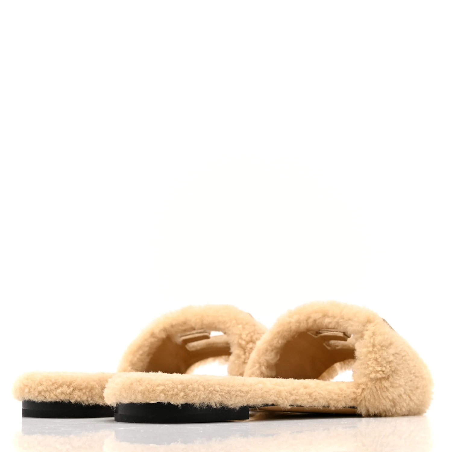 Shearling FF Baguette Slide Sandals 40 Beige Naturale - Image 5