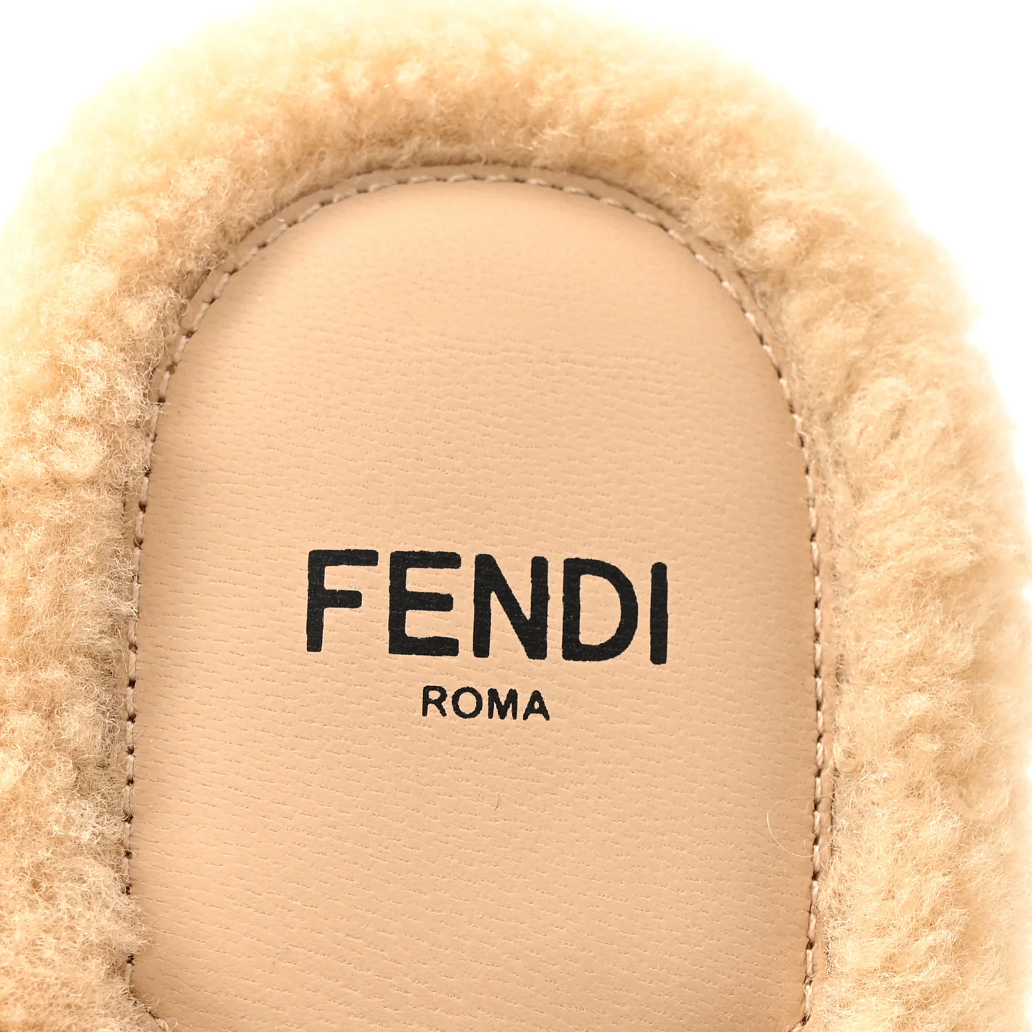 Shearling FF Baguette Slide Sandals 40 Beige Naturale - Image 7