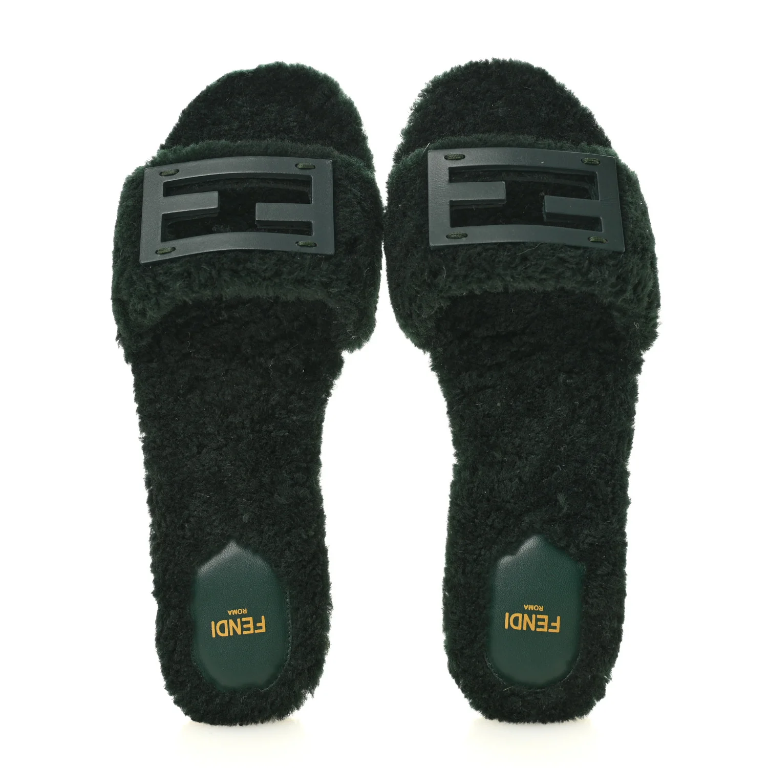 Shearling FF Baguette Slide Sandals 40 Salvia - Image 2