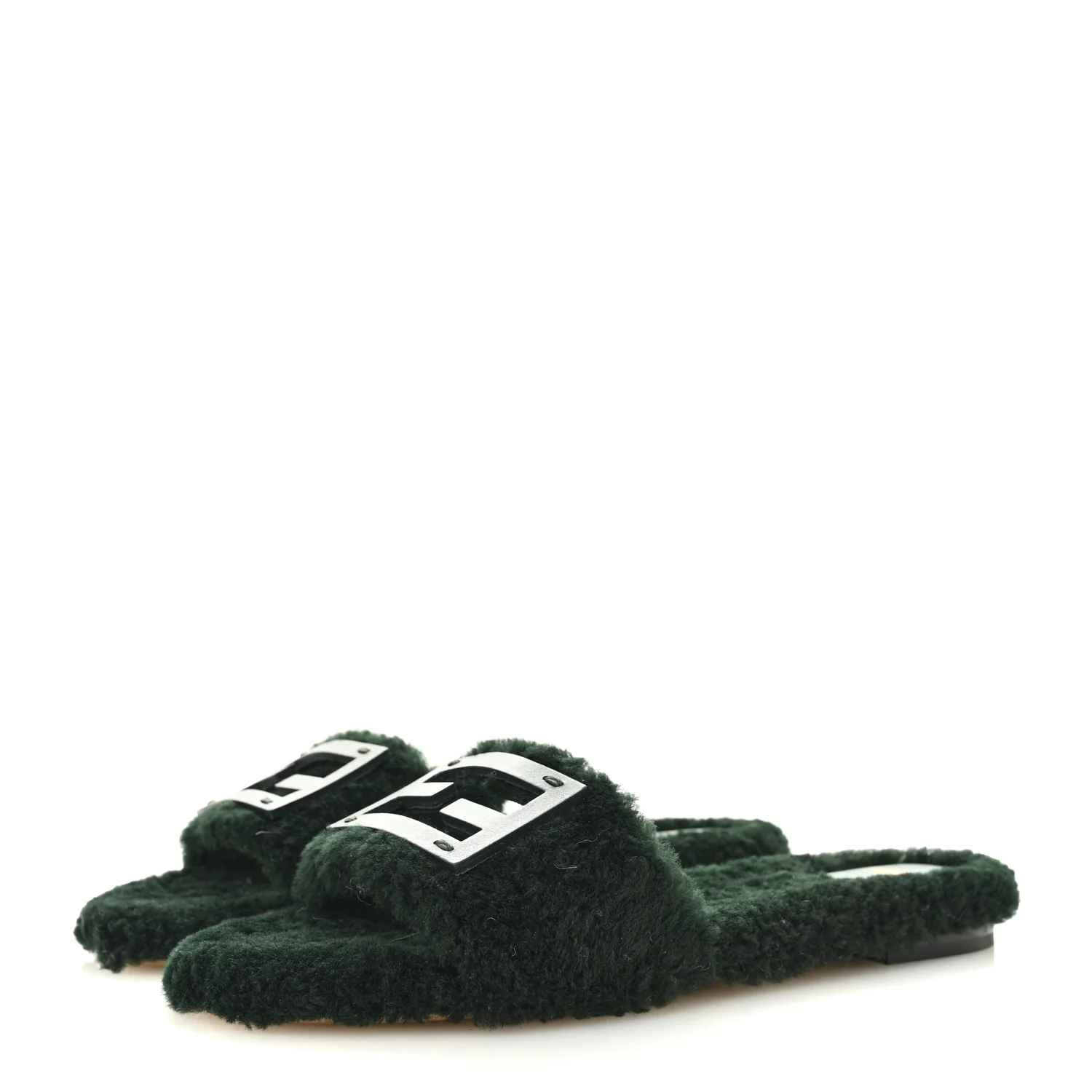 Shearling FF Baguette Slide Sandals 40 Salvia - Image 4