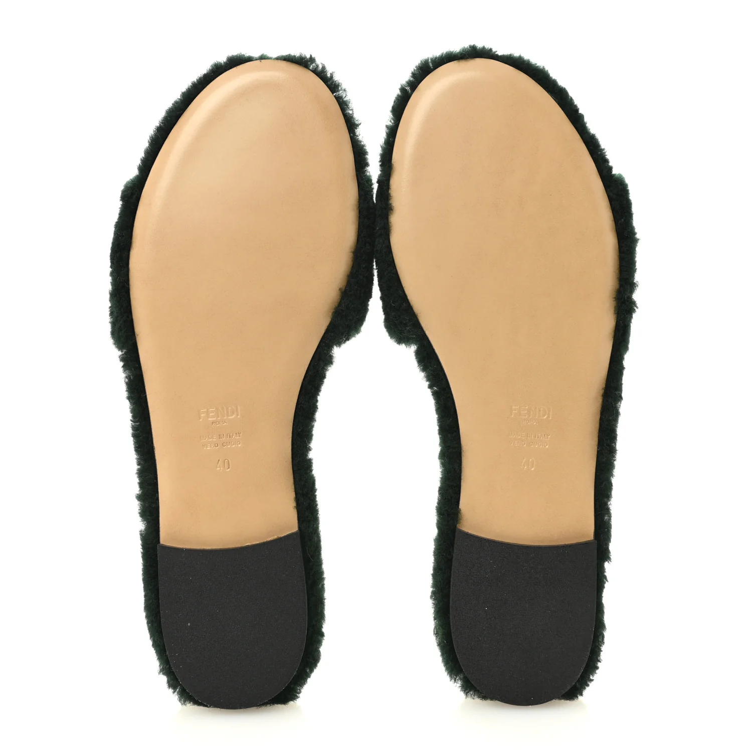 Shearling FF Baguette Slide Sandals 40 Salvia - Image 6