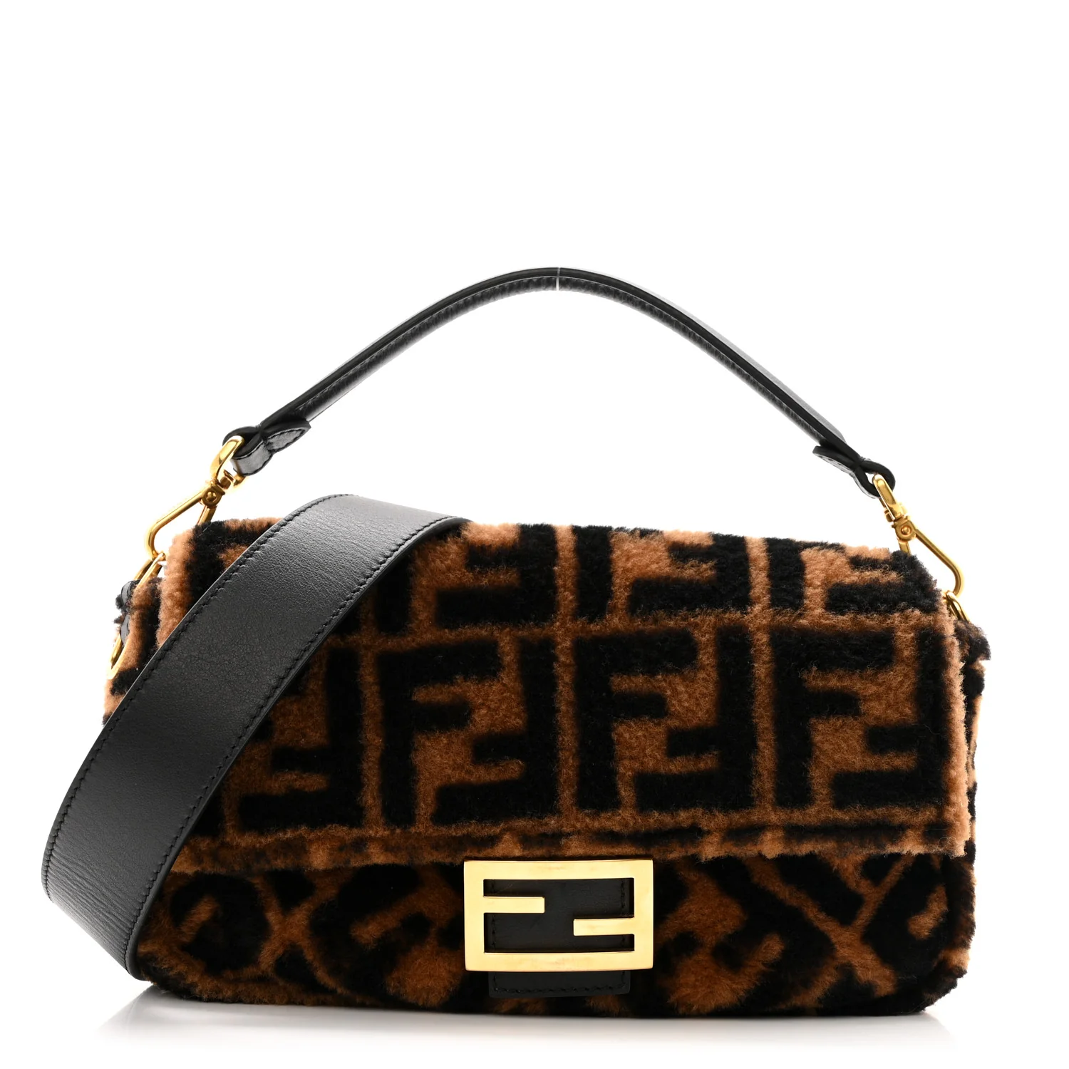 Shearling Vitello Dolce Macro FF 1974 Baguette Tobacco Black - Image 11
