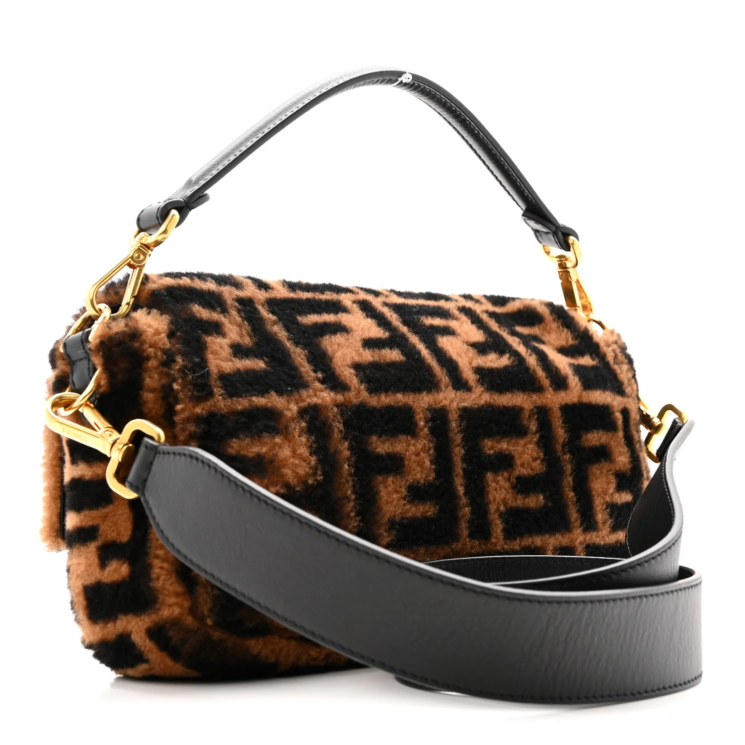 Shearling Vitello Dolce Macro FF 1974 Baguette Tobacco Black - Image 2
