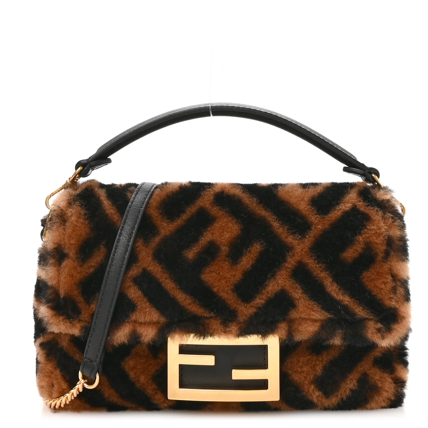 Shearling Vitello Dolce Macro FF 1974 Mini Tobacco Black