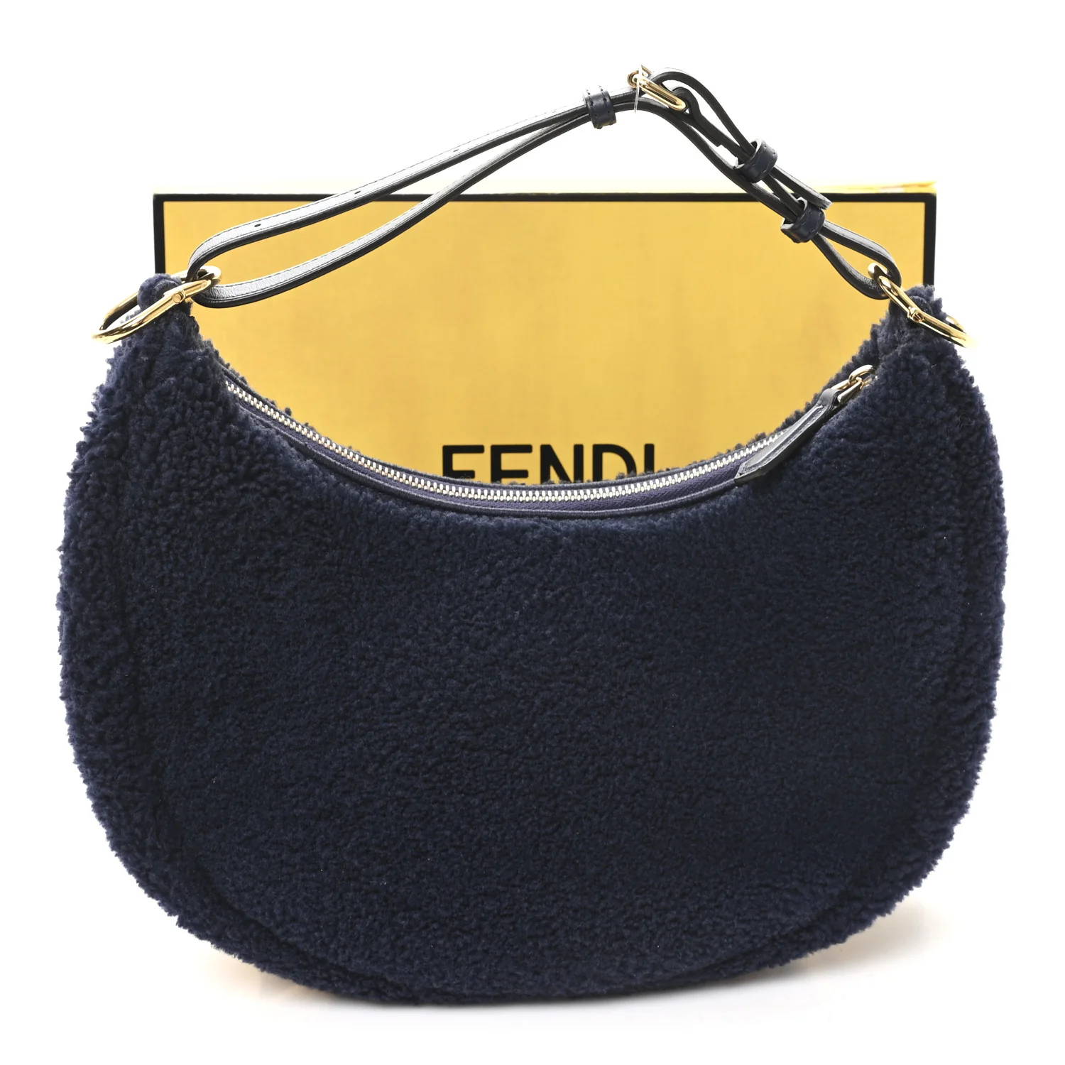 Sheep Fur Vitello Grace Small Fendigraphy Hobo Midnight - Image 11