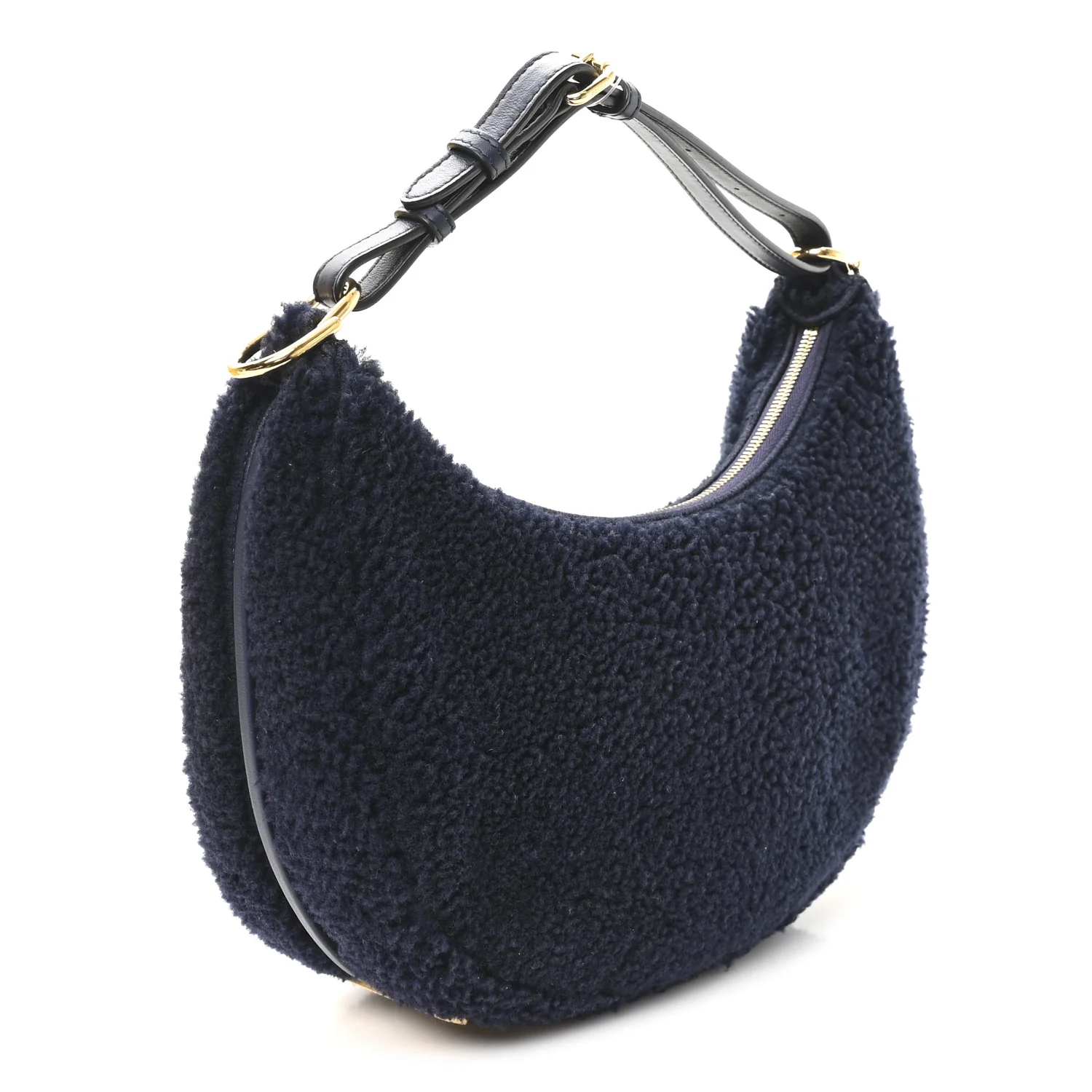 Sheep Fur Vitello Grace Small Fendigraphy Hobo Midnight - Image 3