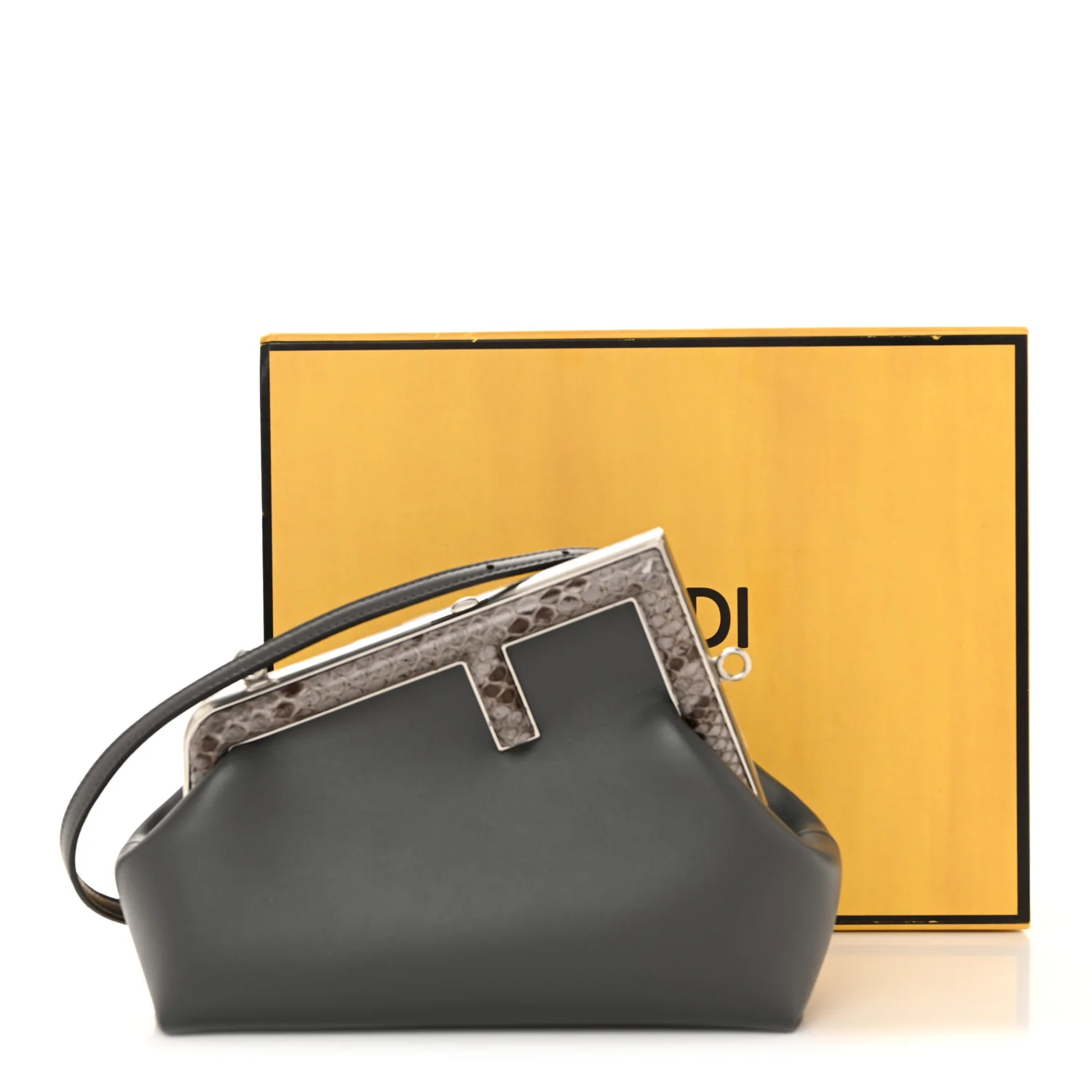 Shiny Nappa Snakeskin Small Fendi First Anthracite Asfalto - Image 12