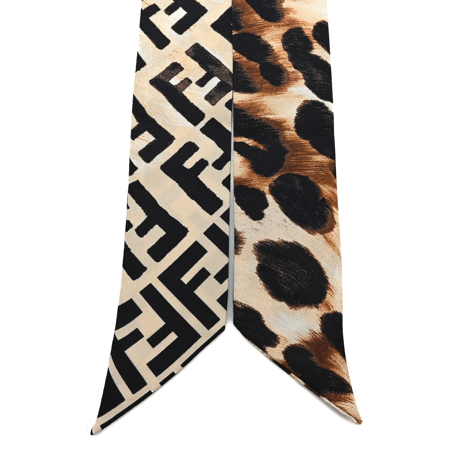 Silk FF Leopard Wrappy Scarf Beige - Image 2