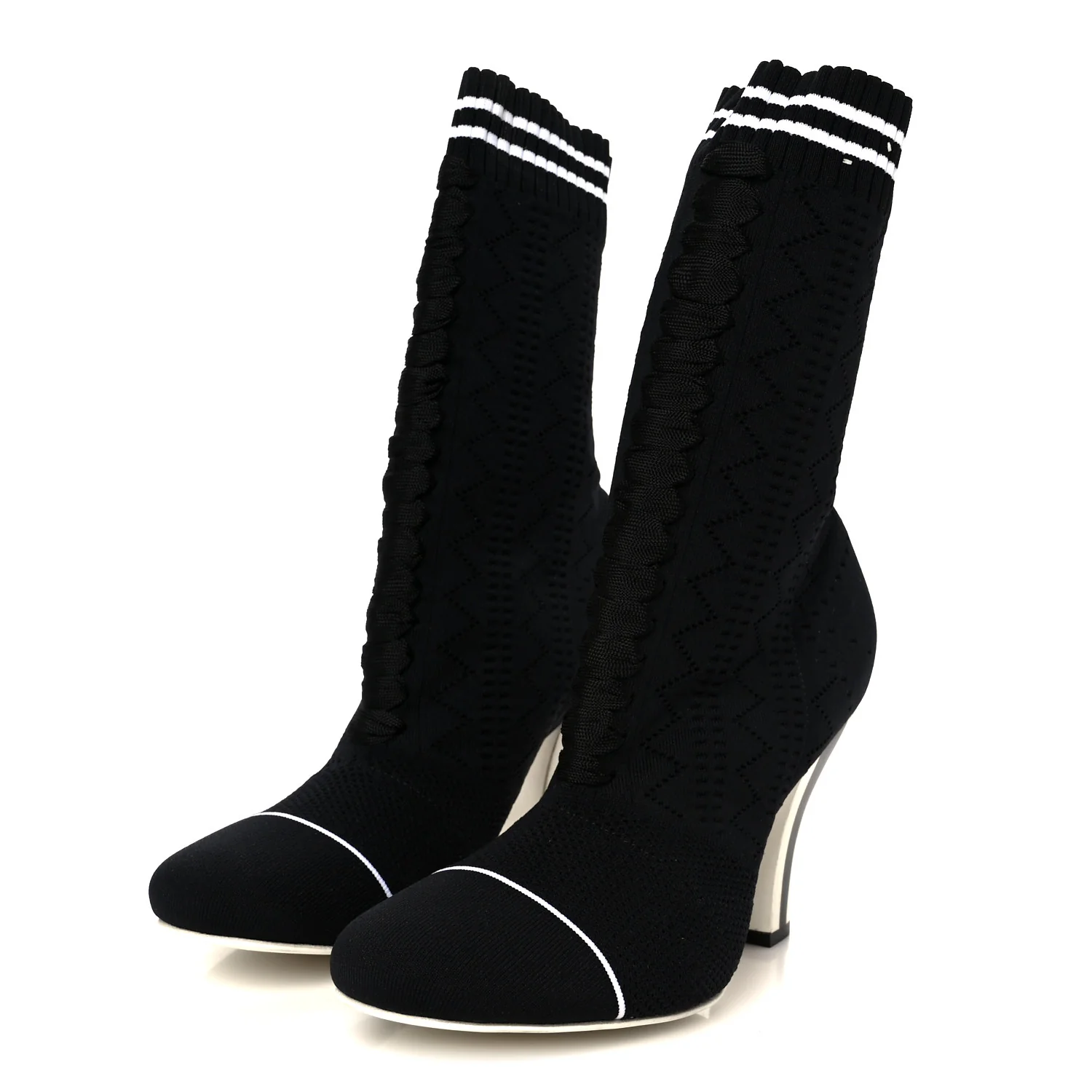 Stretch Fabric Openwork Rockoko 105mm Sock Boots  40 Black White - Image 4