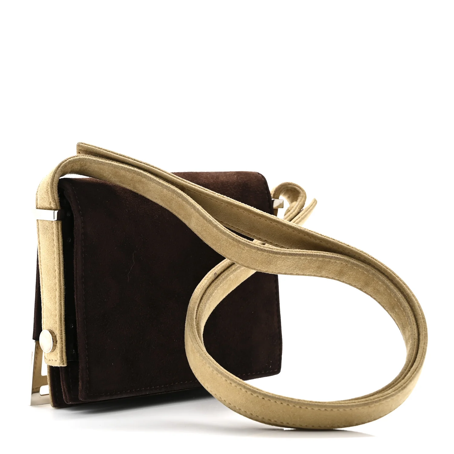 Suede Bicolor Mini Front Buckle Crossbody Bag Brown - Image 3