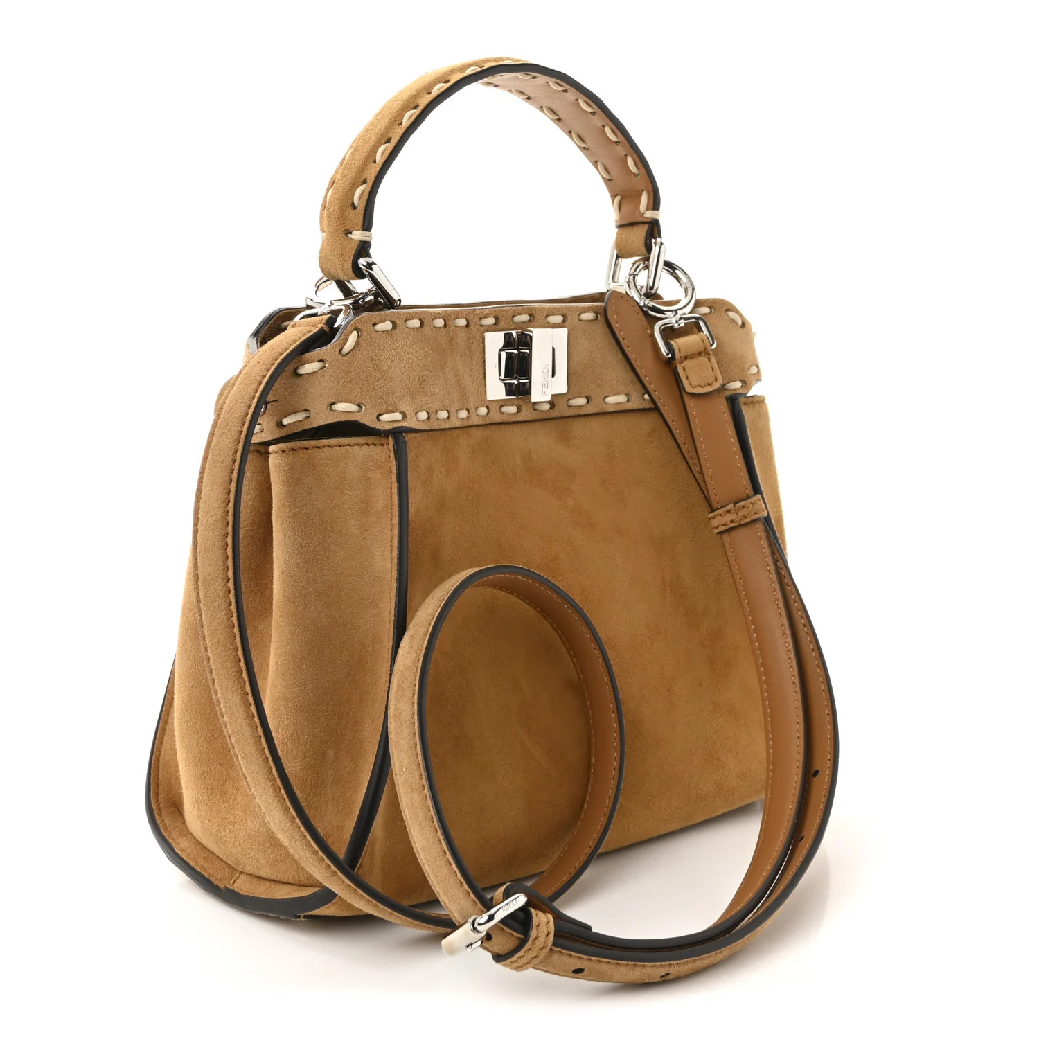 Suede FF Mini Peekaboo Iconic Satchel Marrone - Image 3