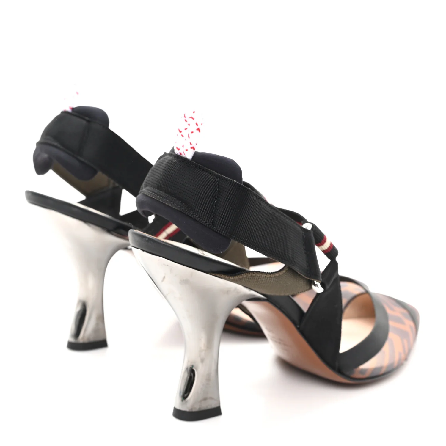 Technical Mesh FF Colibri 85mm Slingback Pumps 40 Tobacco Moro Bordeaux Black Militare - Image 5