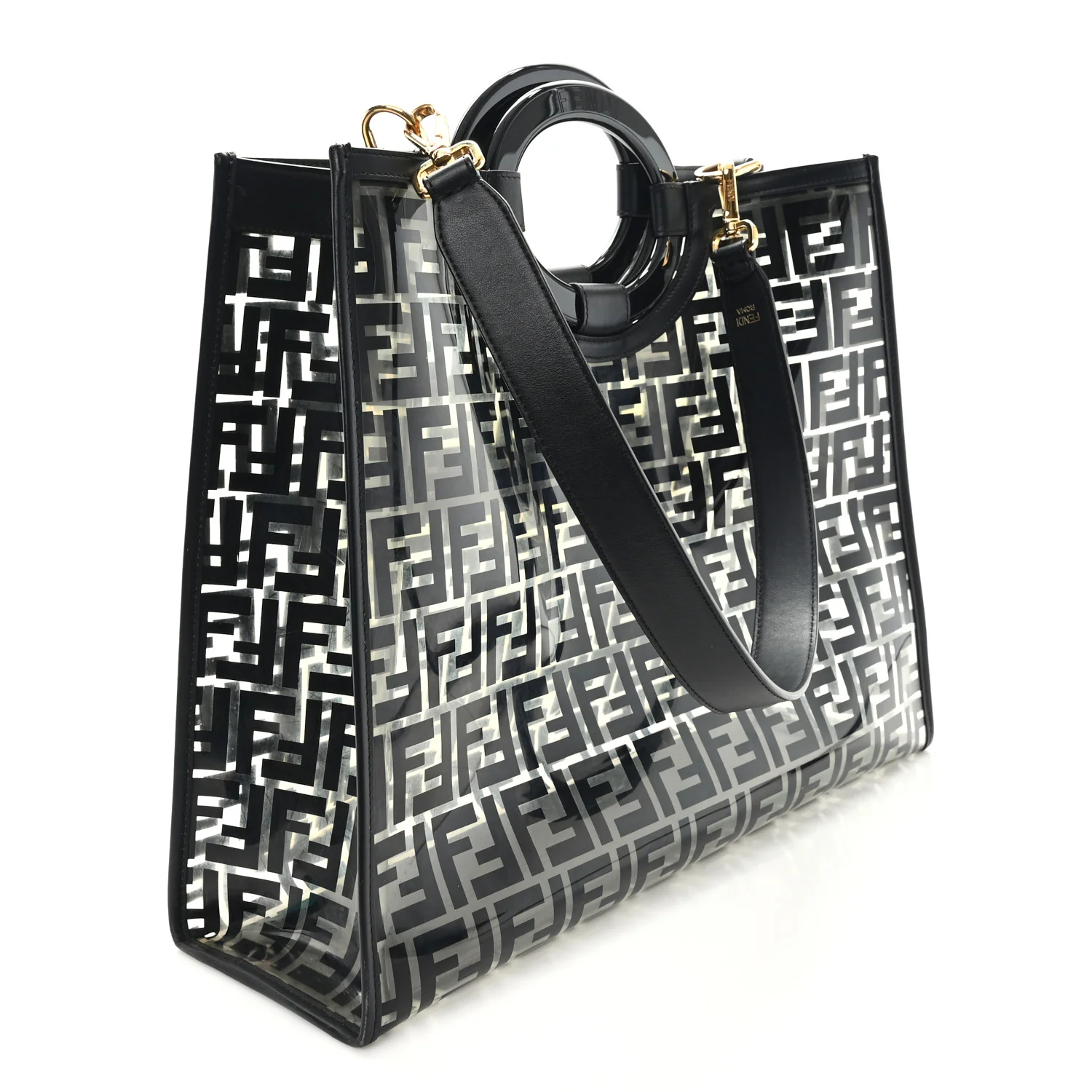 TPU FF Vitello Century Plexiglass Medium Runaway Shopper Tote Black - Image 2