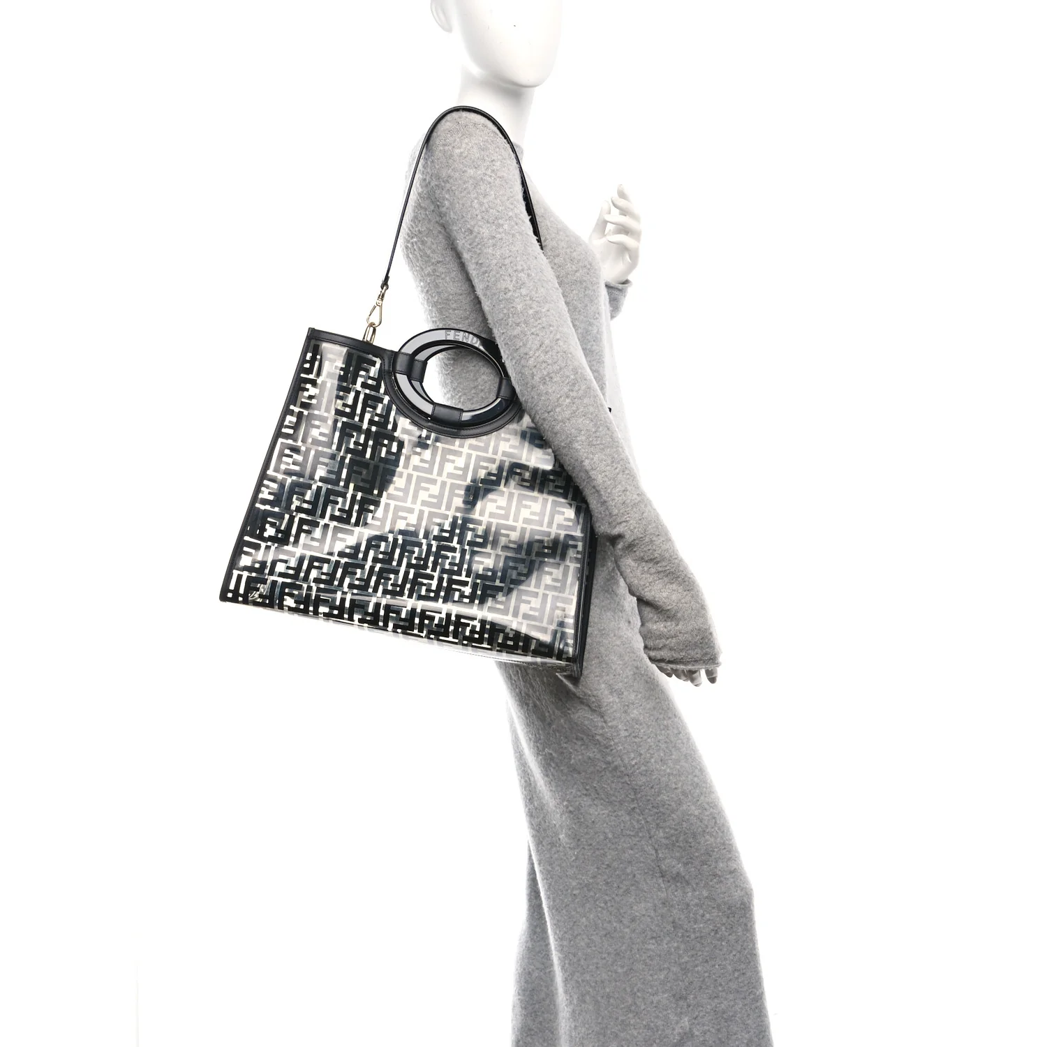 TPU FF Vitello Century Plexiglass Medium Runaway Shopper Tote Black - Image 3