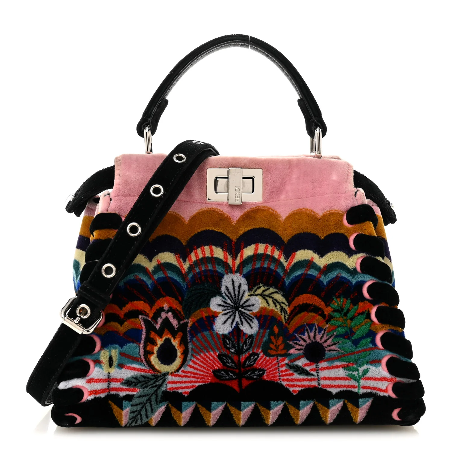 Velvet Embroidered Mini Peekaboo Iconic Satchel Black Multicolor